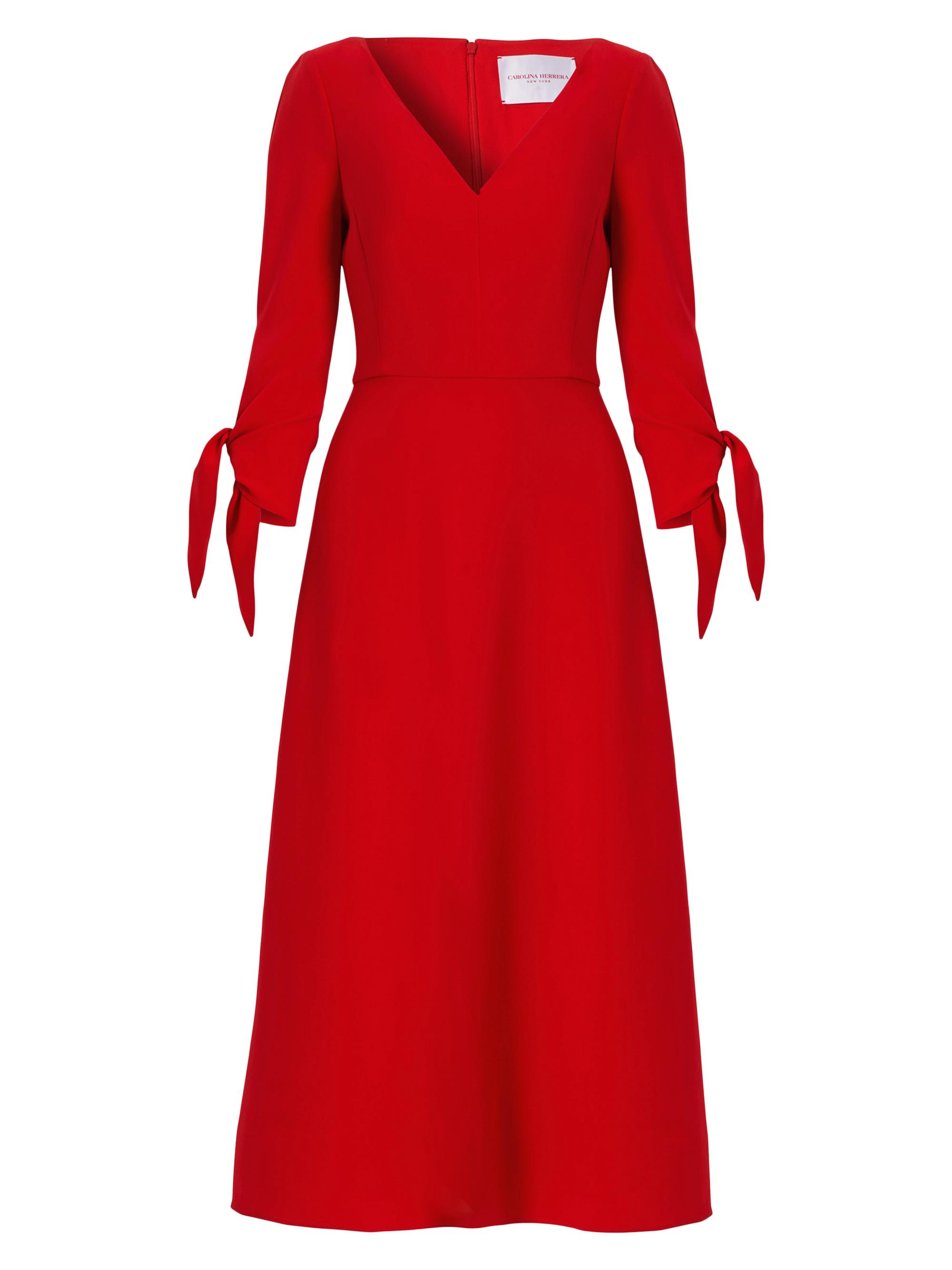 Carolina Herrera Women's Tie-Sleeve Midi-Dress - Herrera Red