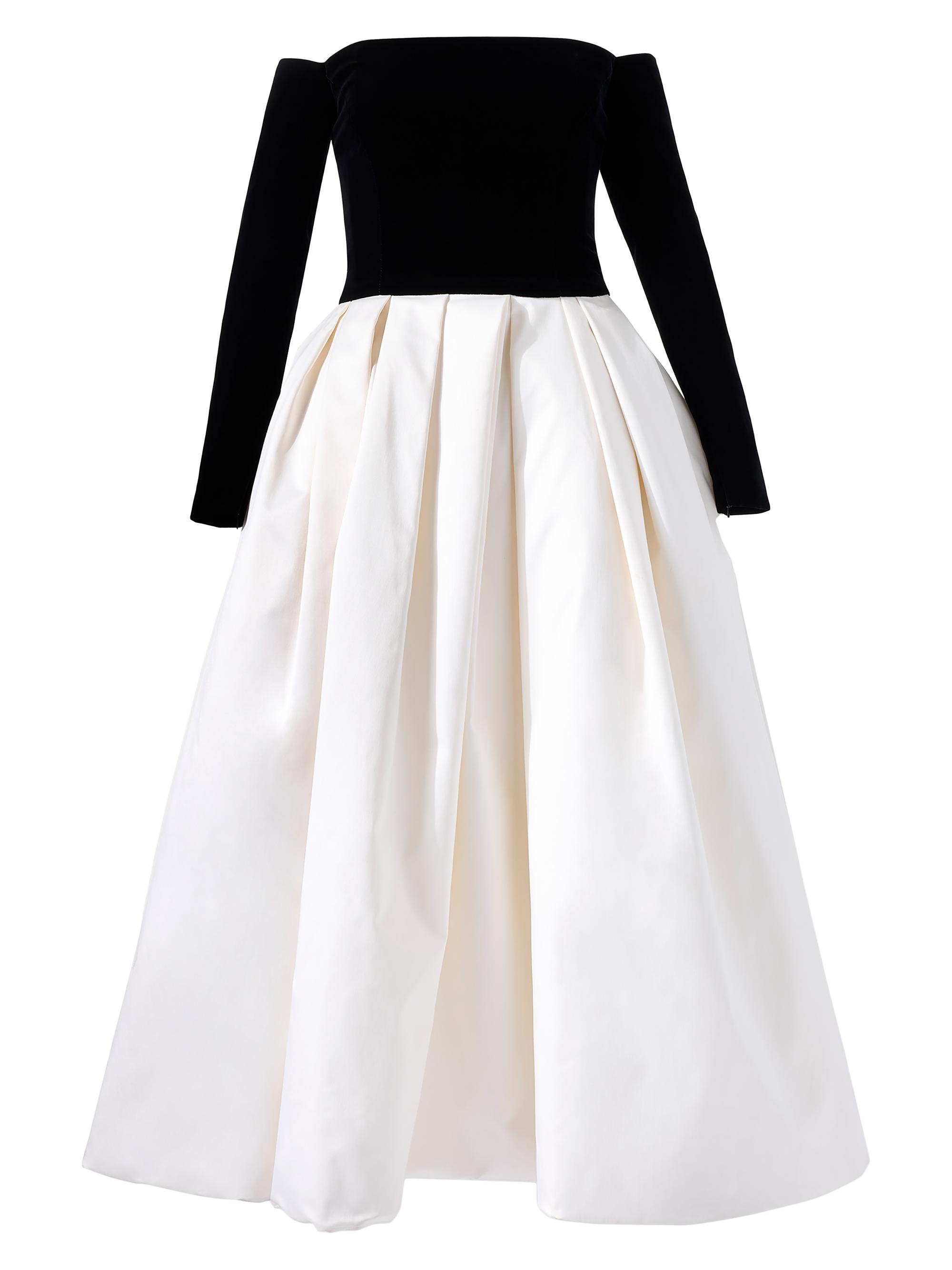 Carolina Herrera Women's Off-The-Shoulder Combo Midi-Dress - Black White