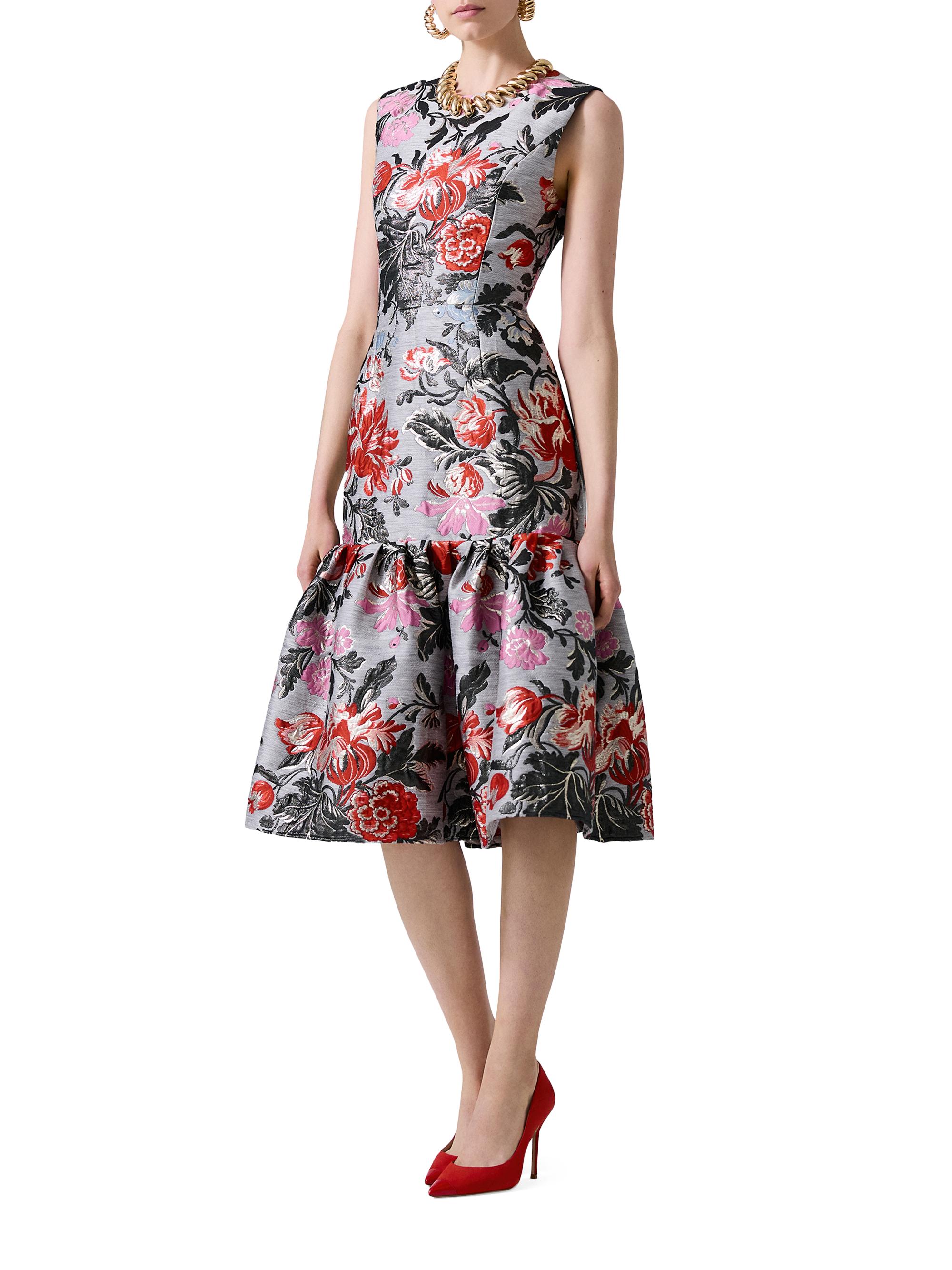 Carolina Herrera Floral Jacquard Flounce Midi-Dress | Saks Fifth
