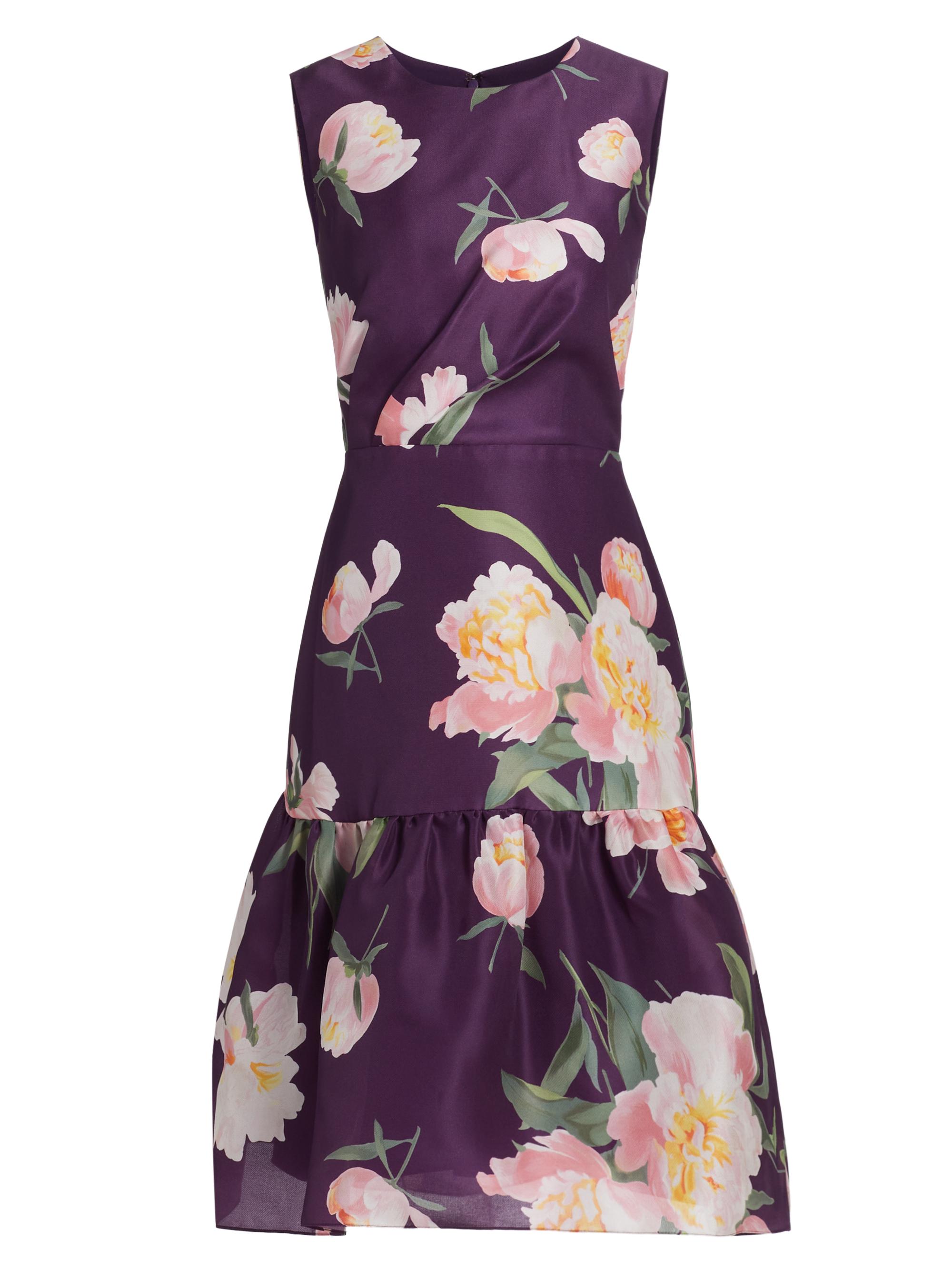 Carolina Herrera Women's Floral Silk Gathered Midi-Dress - Fig Multi