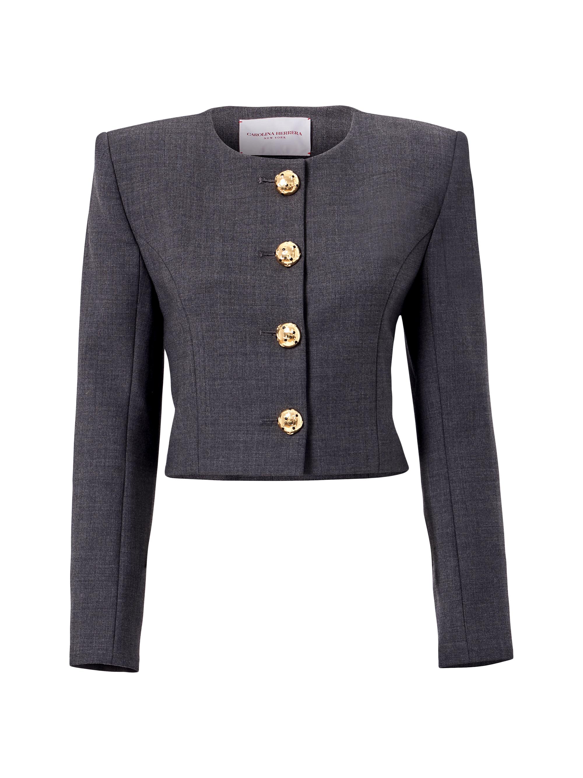 Carolina Herrera Women's Wool Collarless Cropped Jacket - Melange Grey