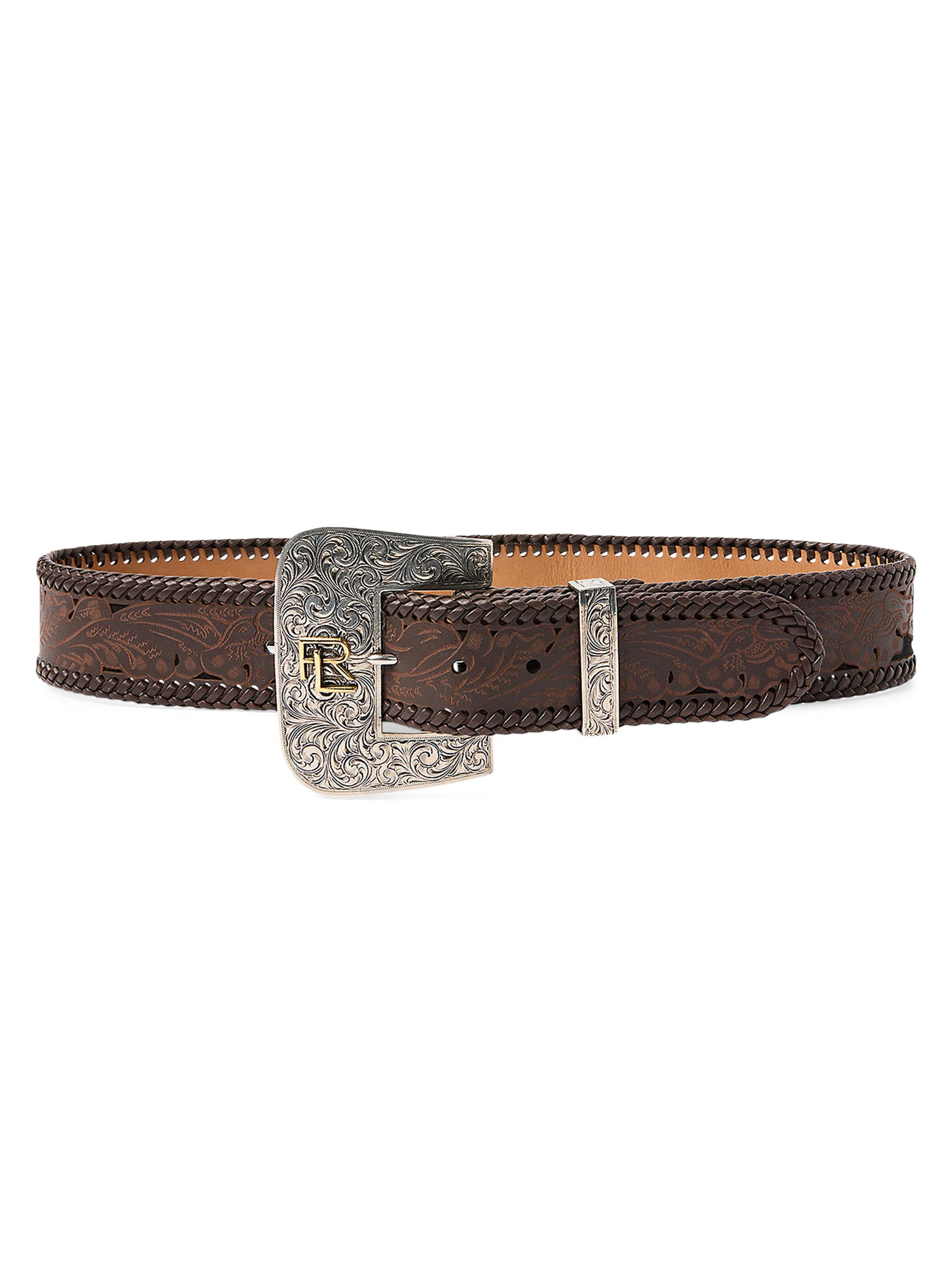 Ralph Lauren Collection Women's 50MM Tooled-Buckle Suede & Leather Belt - Mocha