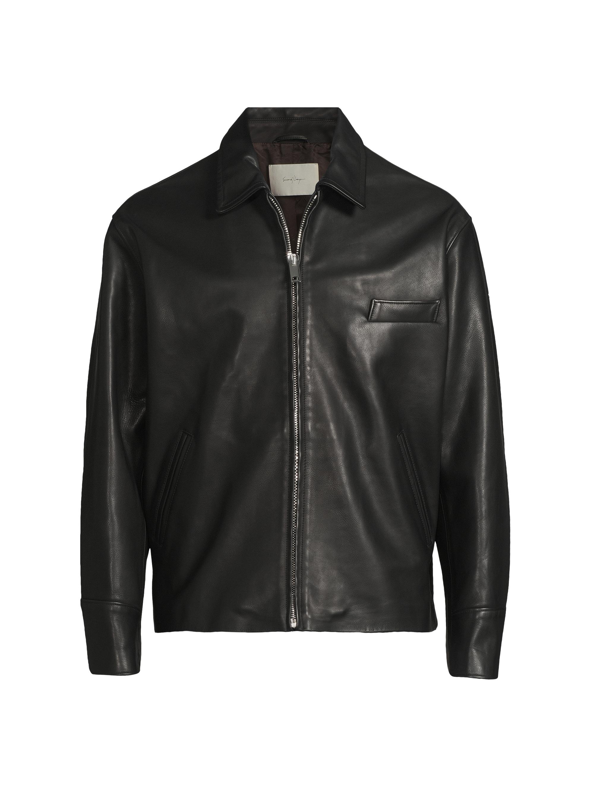 Second/Layer Men's Rider Relaxed Leather Jacket - Black