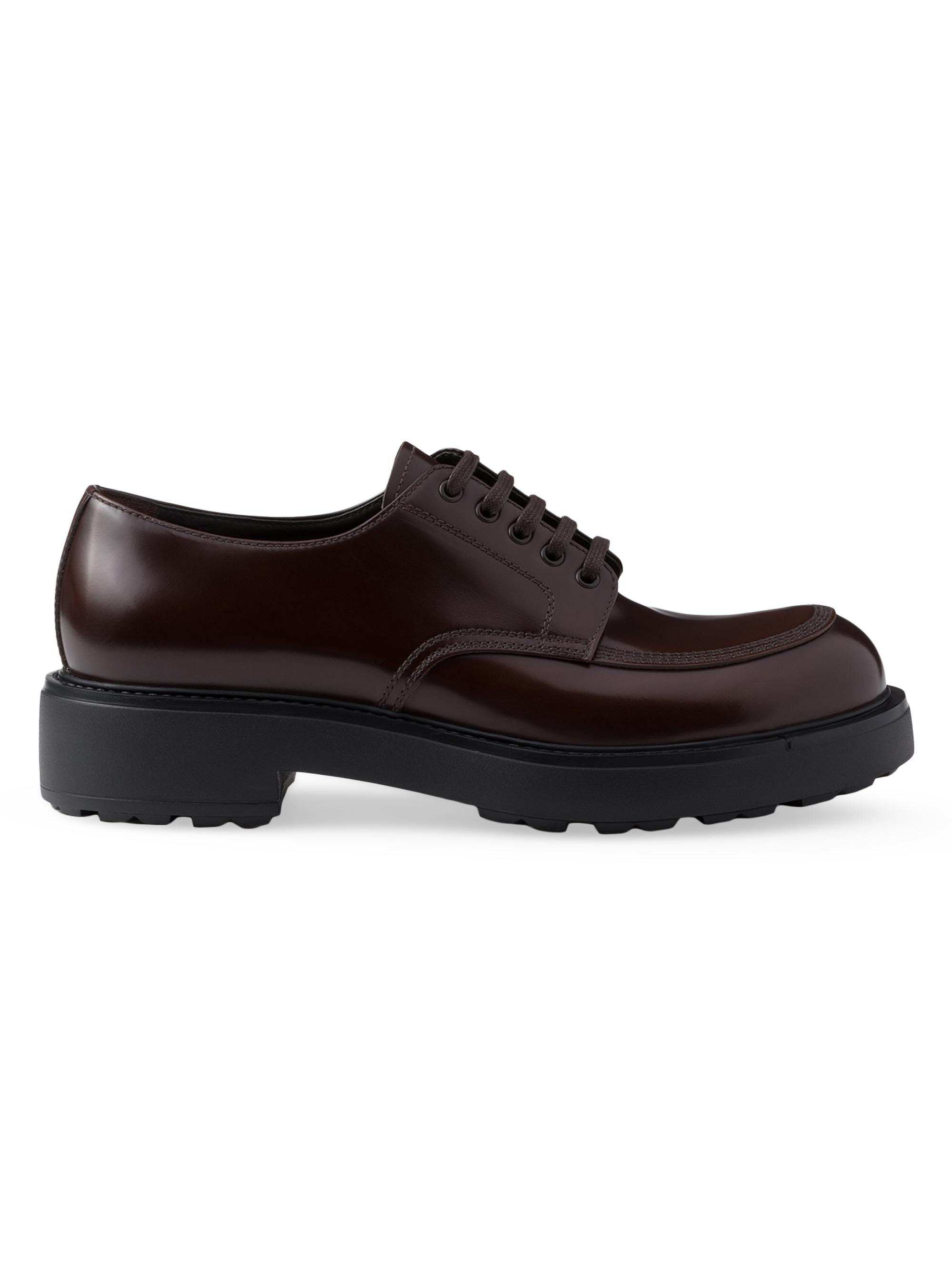Prada Men's Brushed Leather Derby Shoes - Black