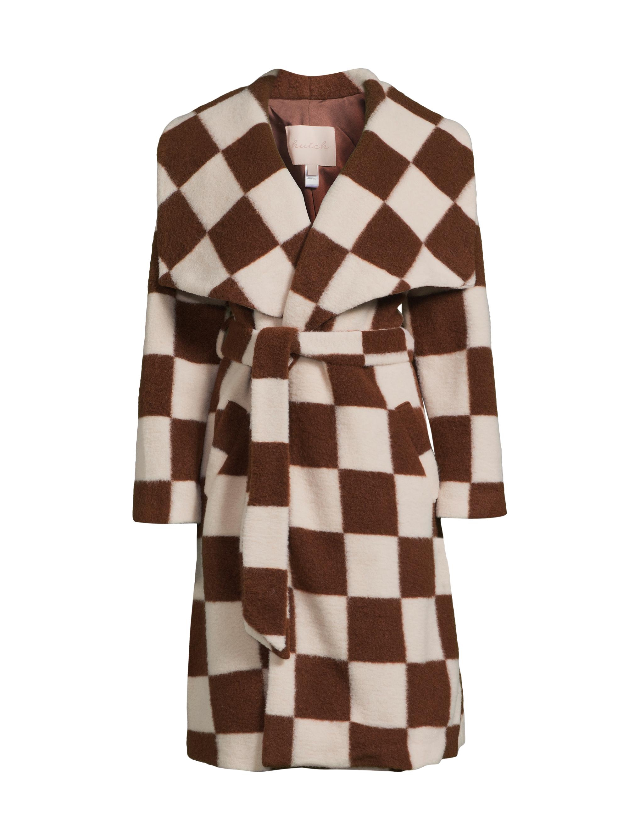 Hutch Women's Juni Checkerboard Tie-Waist Coat - Brown