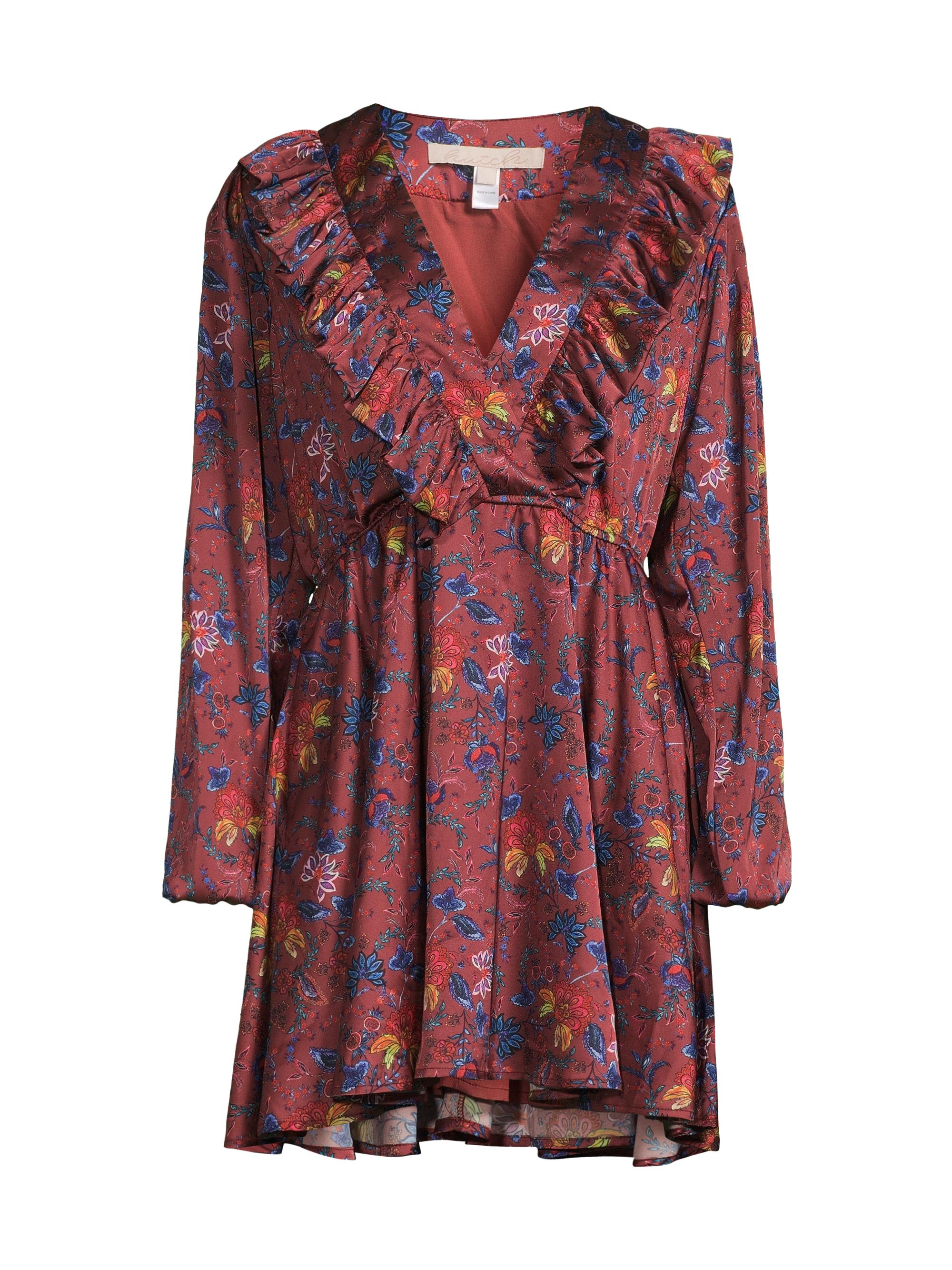 Hutch Women's Tara Floral Satin Minidress - Brown Retro Paisley Floral