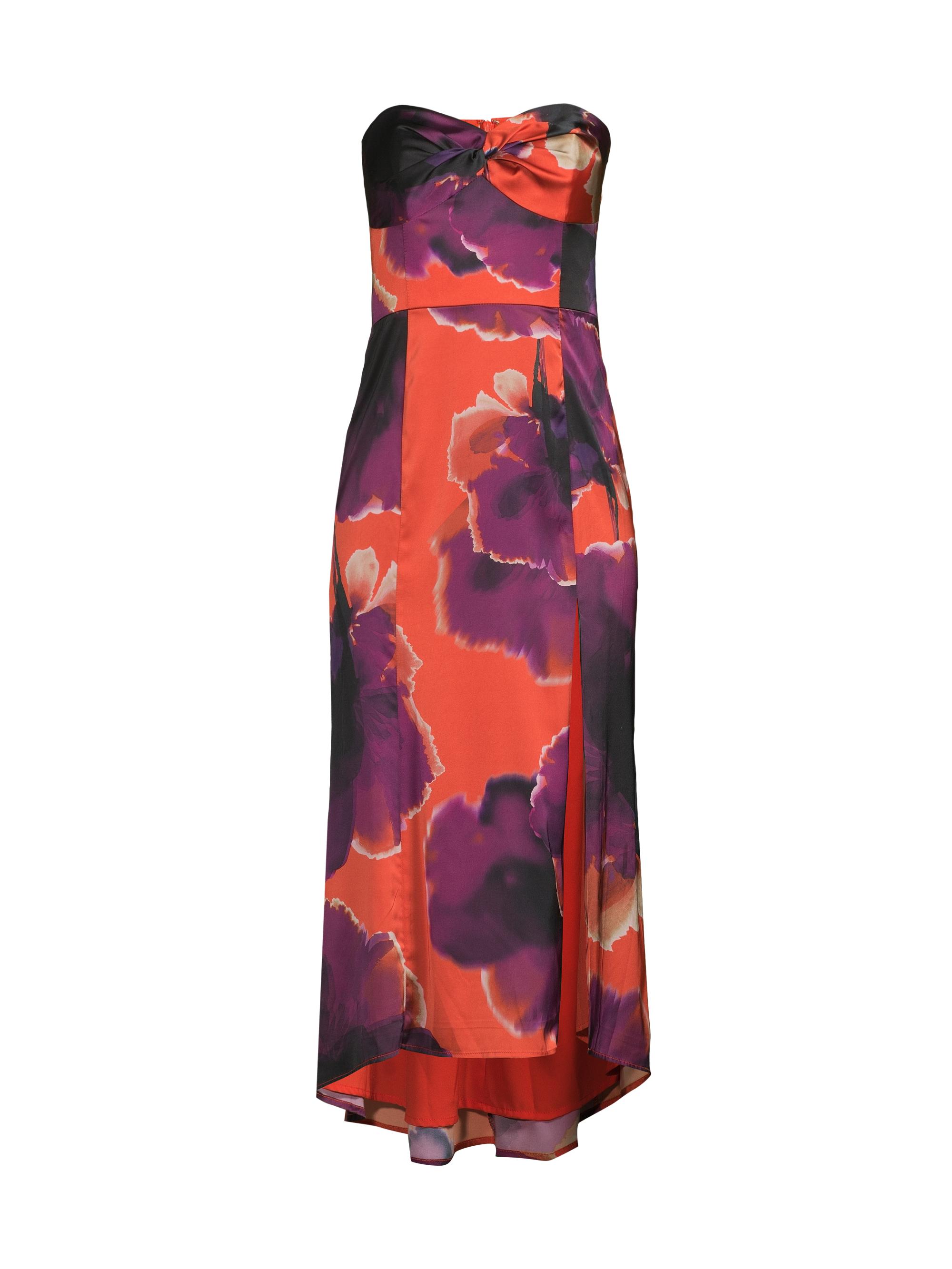 Hutch Women's Bristol Floral Satin Strapless Maxi Dress - Rust Ink Blot Floral