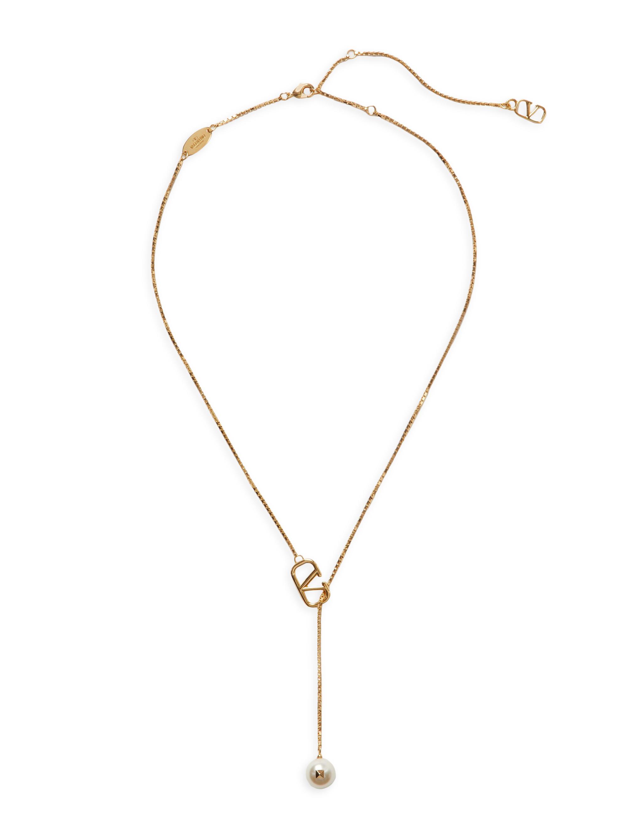 Valentino Garavani Women's VLogo Signature Metal Necklace with Swarovski Pearls - Gold