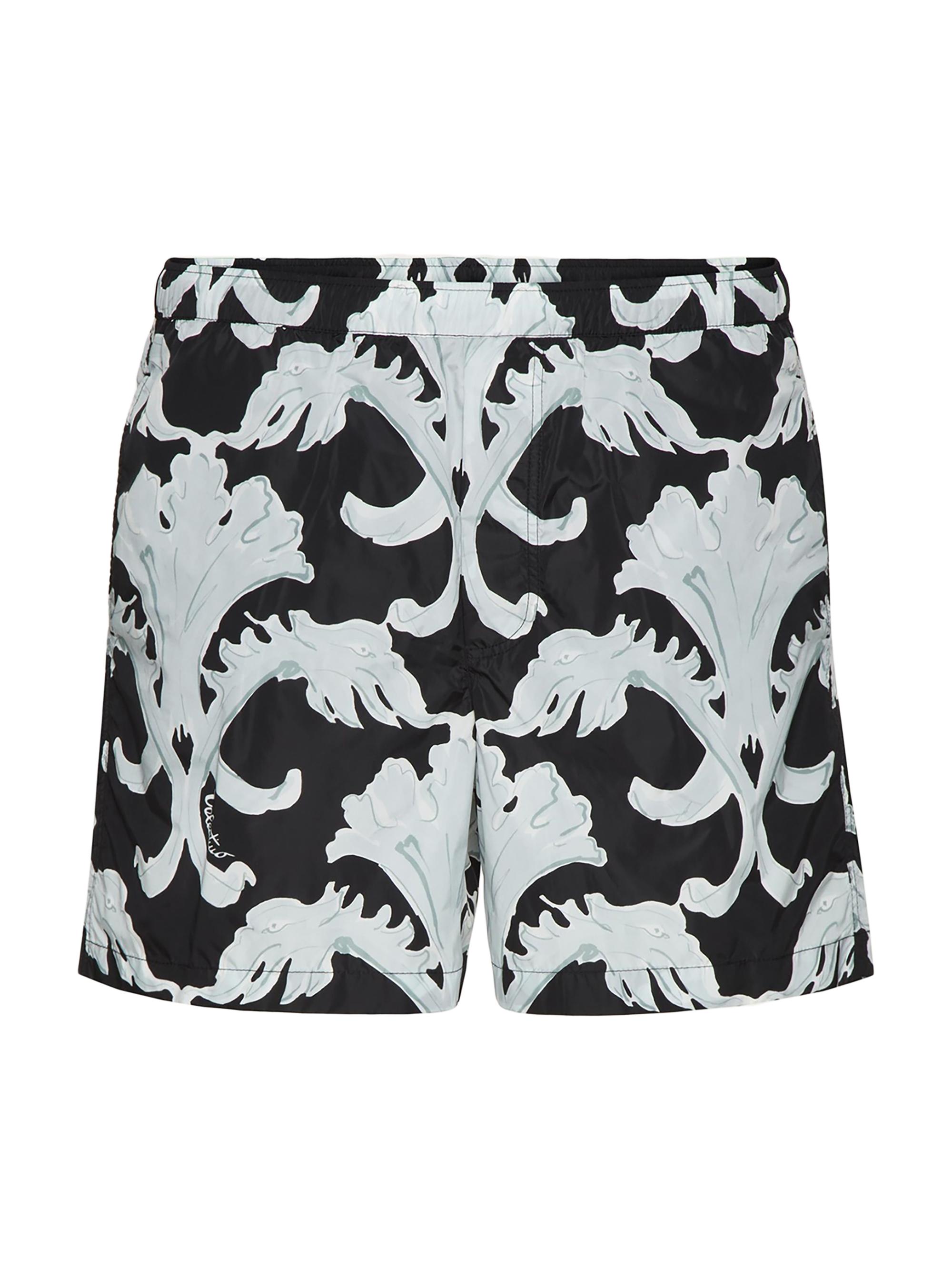 Valentino Garavani Men's Nylon Swimsuit with Metamorphos Wall Print - Black Pearl Gray