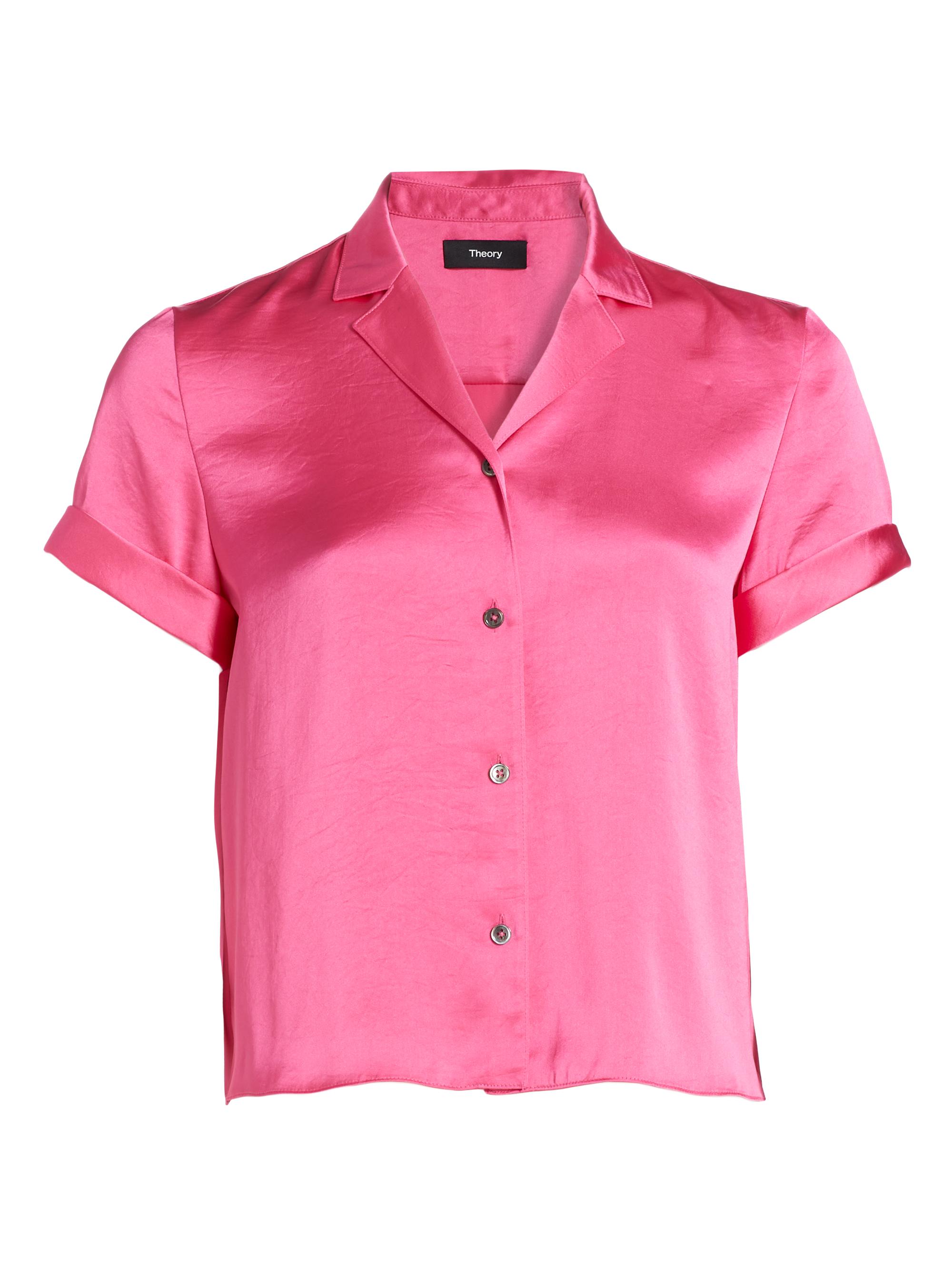 Theory Women's Satin Camp Short-Sleeve Shirt - Pink Azalea