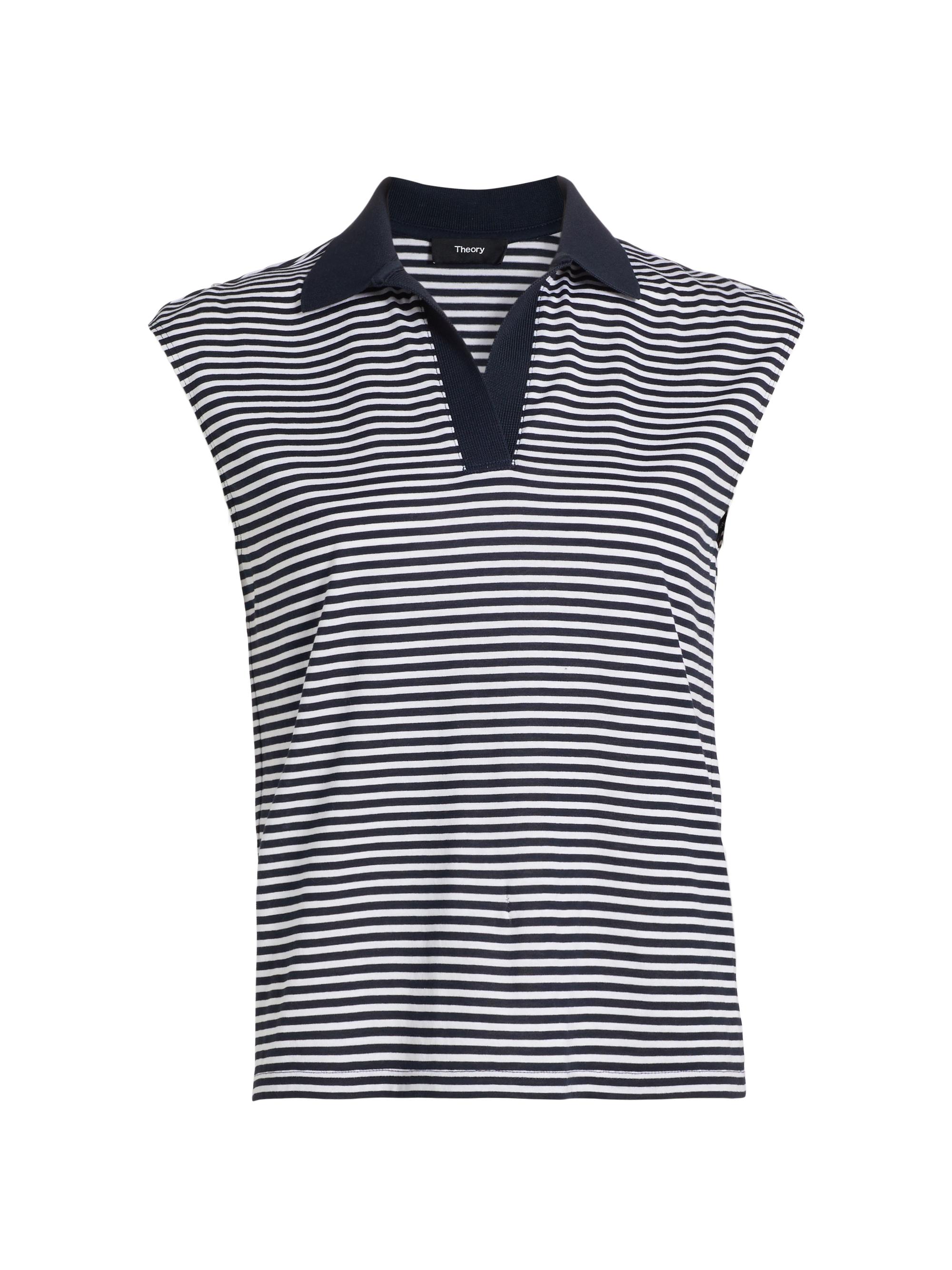 Theory Women's Sleeveless Strip Polo T-Shirt - Navy White