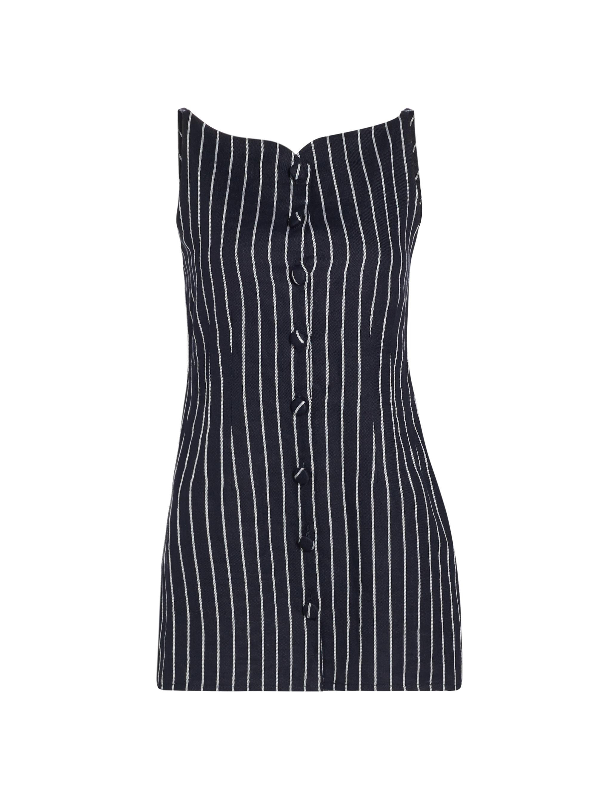 Atelier Crump Women's Magdalena Pinstripe Longline Top - Navy White Stripes