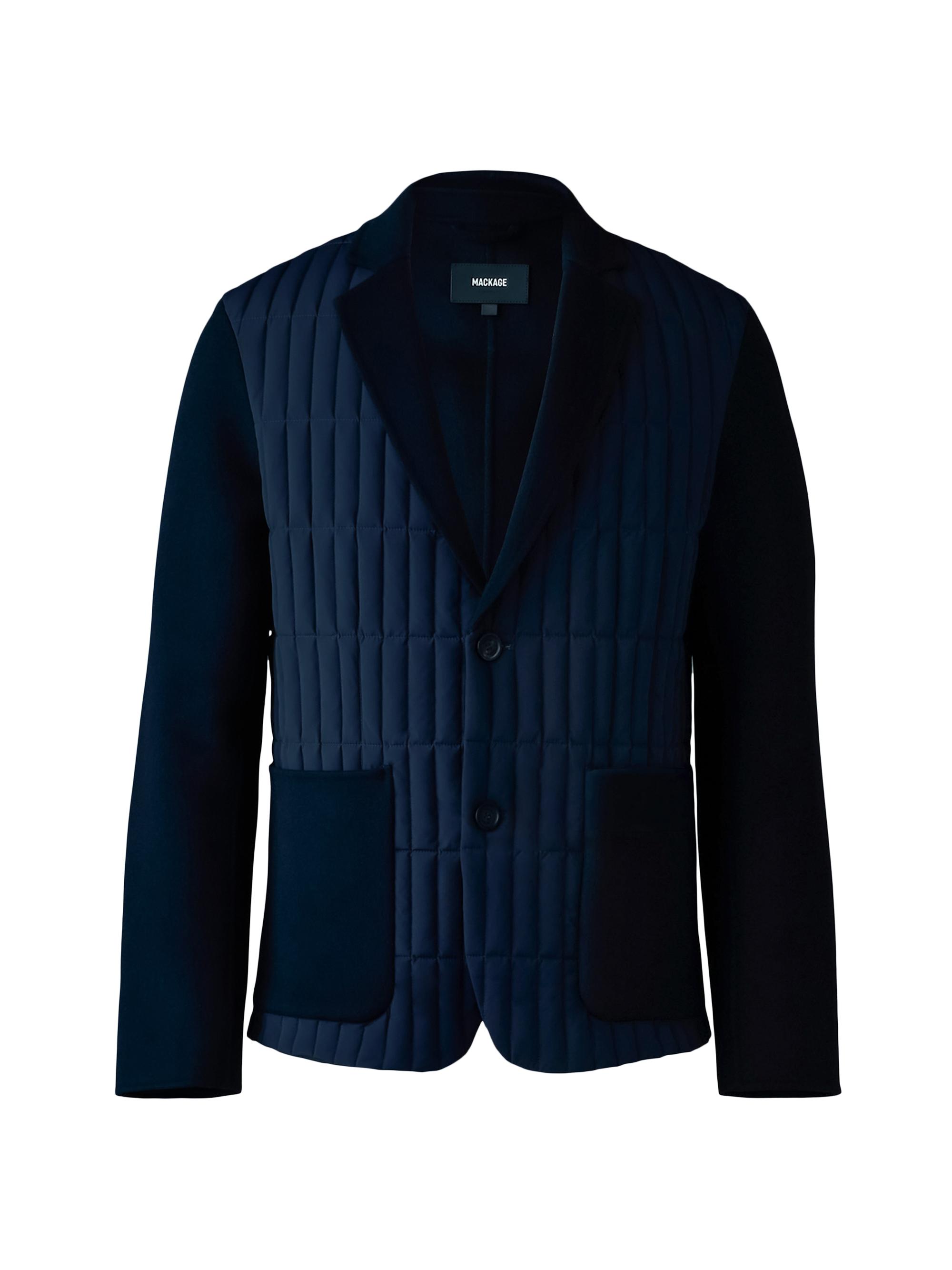 Mackage Men's John Mixed-Media Vertical Quilted Blazer - Navy