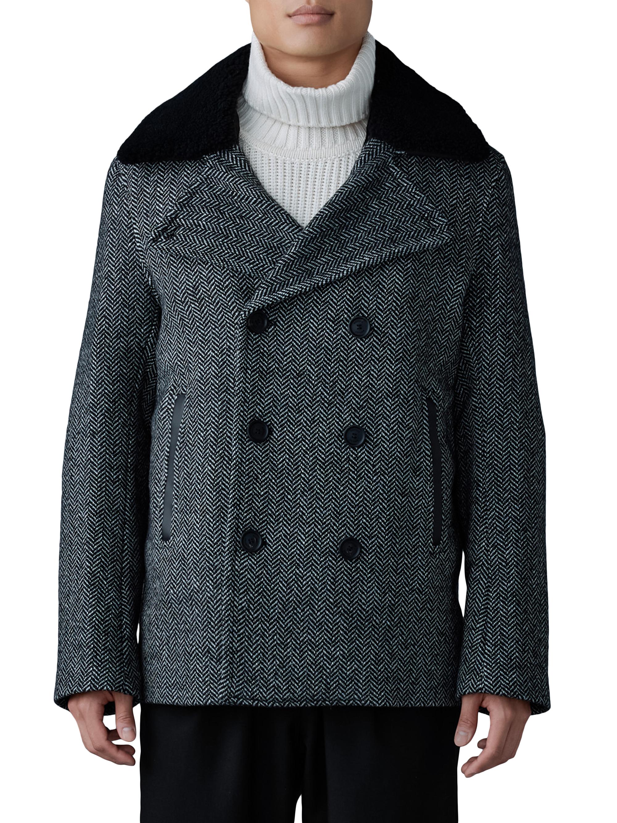 Mackage Cole Shearling-Trim Wool-Blend Herringbone Jacket | Saks