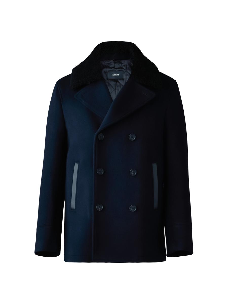 Mackage Cole Wool Double-Breasted Shearling-Collar Jacket