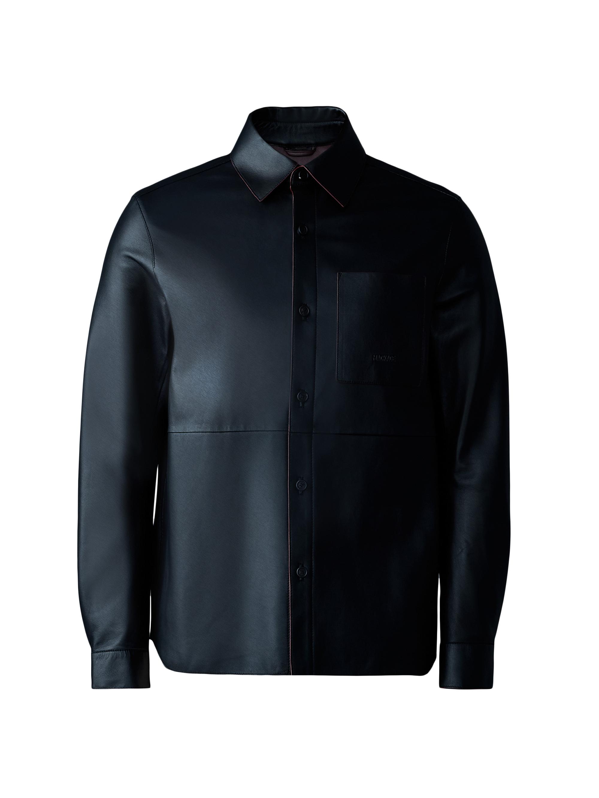 Mackage Men's Remington Two-Tone Leather Overshirt - Black Fog Blue