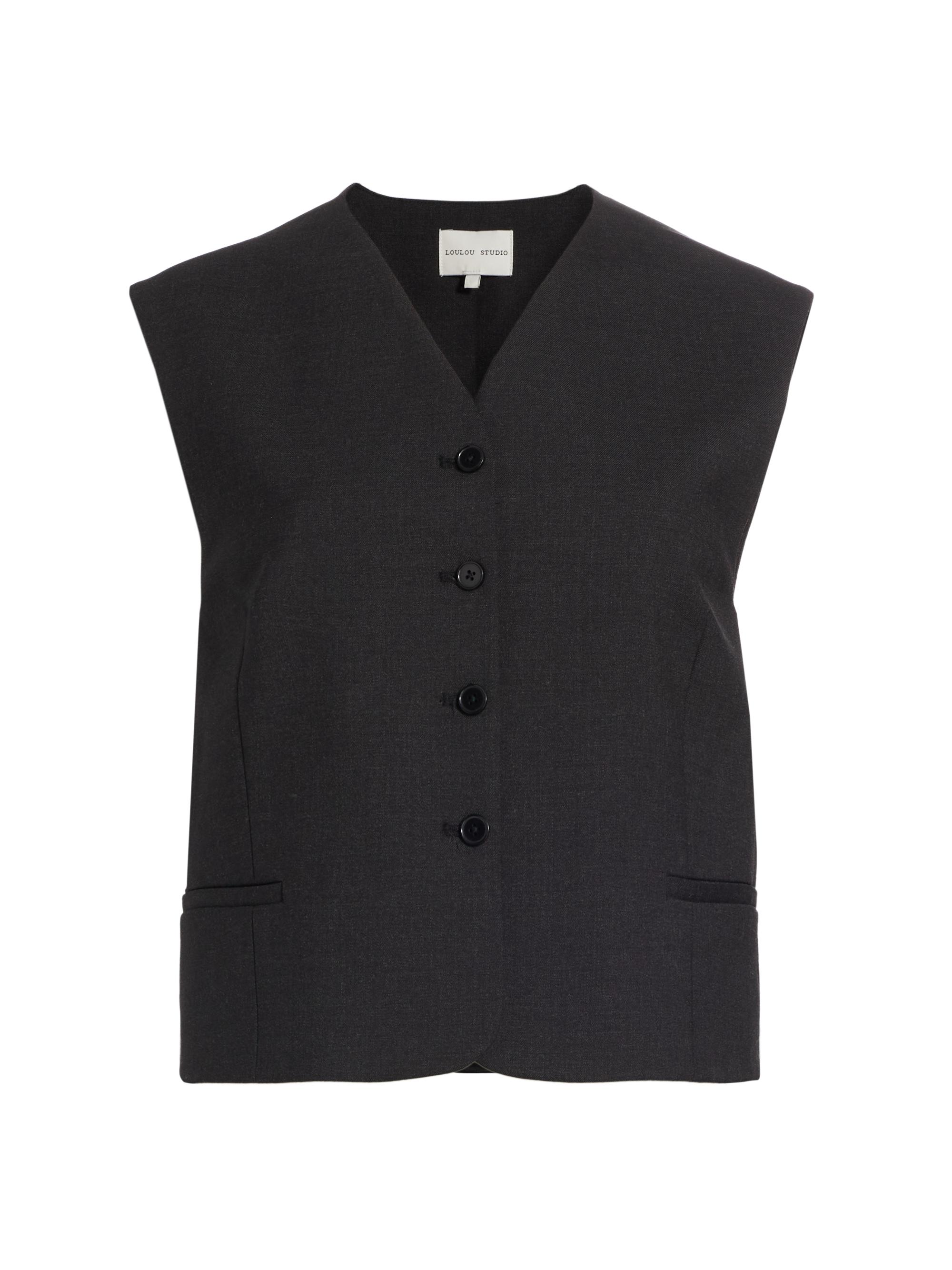 Loulou de Saison Women's Stretch-Wool V-Neck Vest - Anthracite