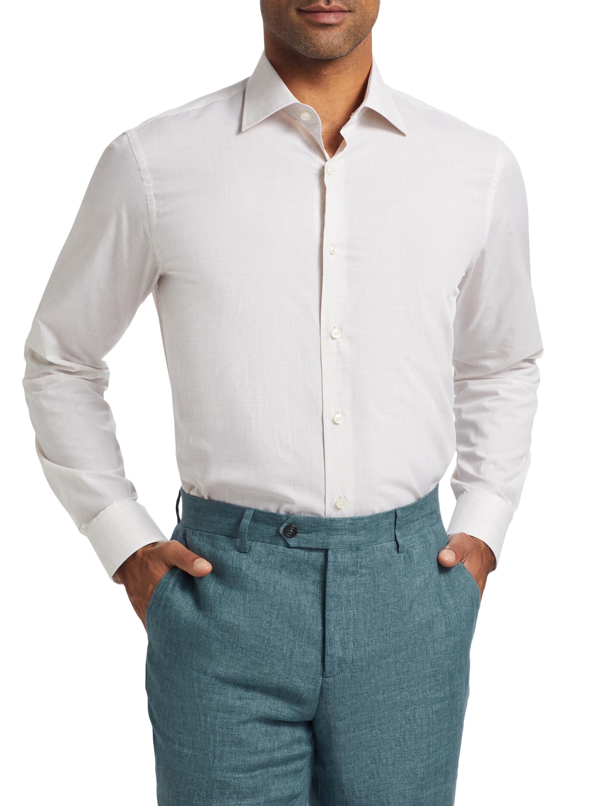 saks dress shirts Saks Fifth Avenue Men's Cotton Classic Dress Shirt - Light Blue