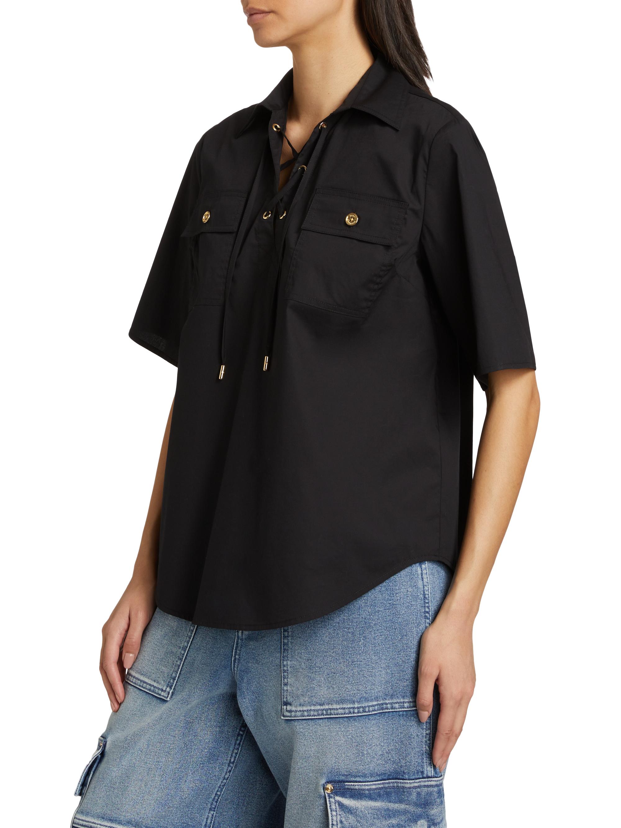 MICHAEL Michael Kors Cotton Lace-Up Short-Sleeve Shirt | Saks