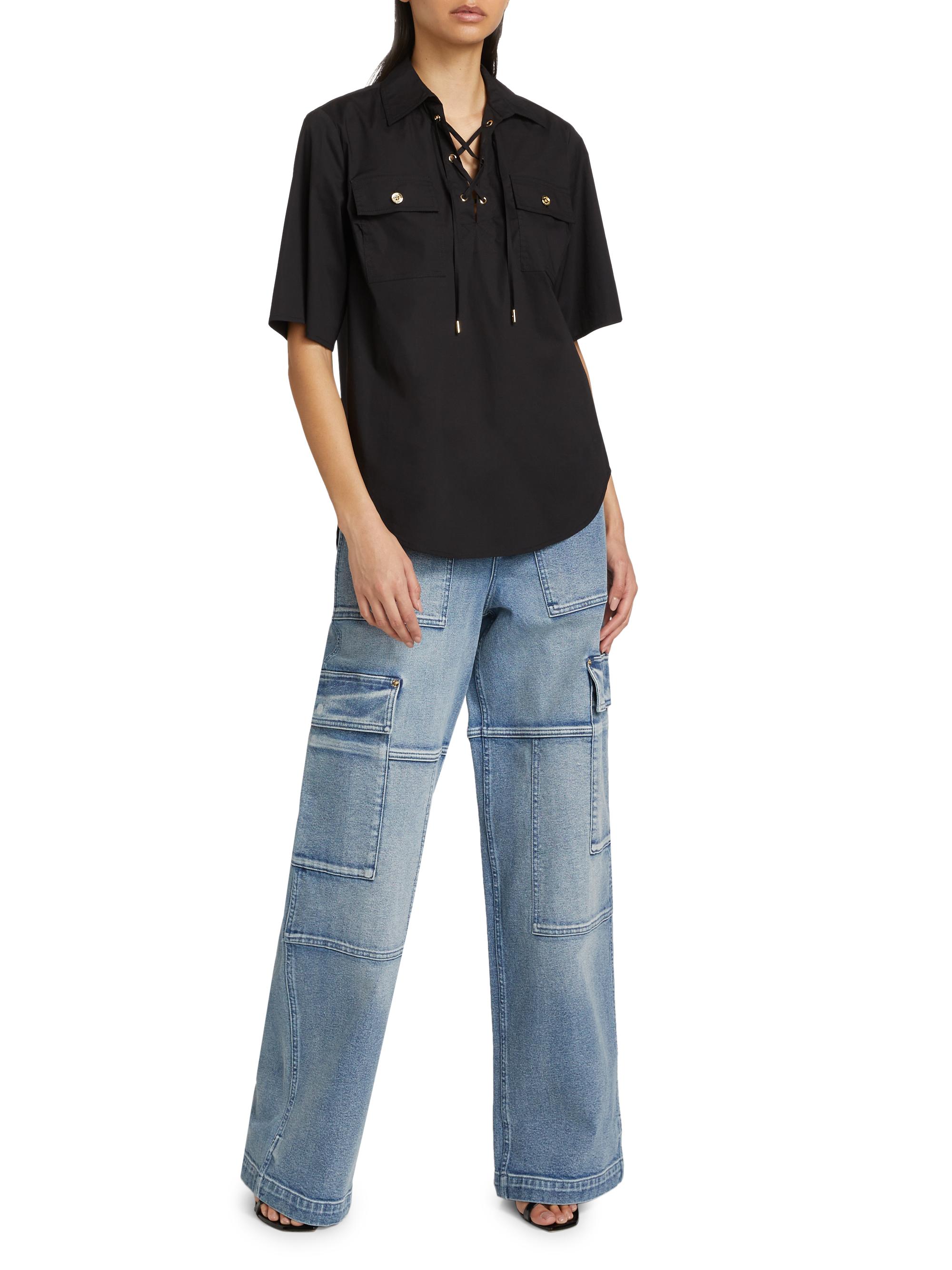 MICHAEL Michael Kors Cotton Lace-Up Short-Sleeve Shirt | Saks