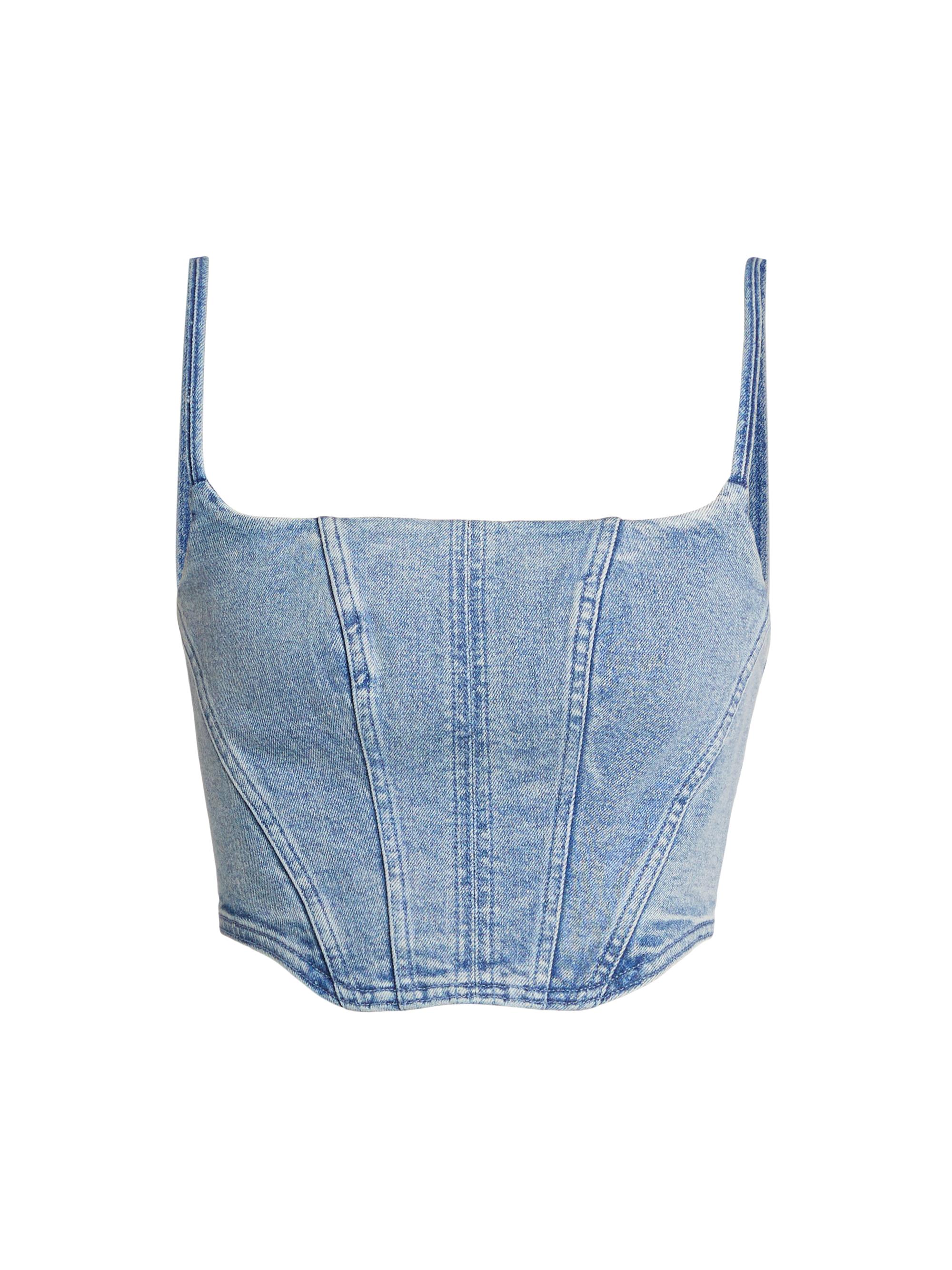 MICHAEL Michael Kors Women's Cotton Denim Bustier Top - Blue Vintage Wash
