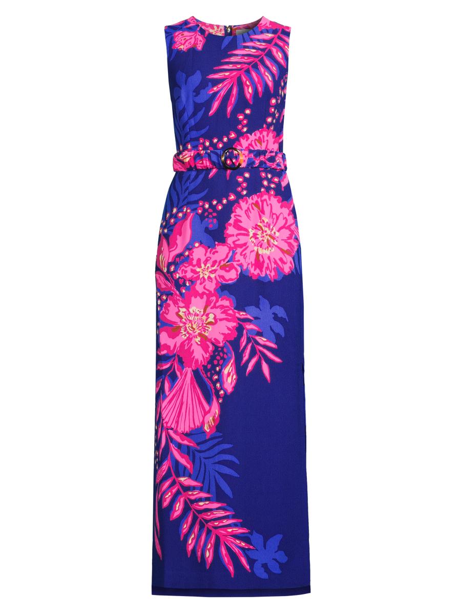 chinese dress ladies Daphne High Slit Eyelet Detail Maxi Dress in Blue/White Floral main image 1