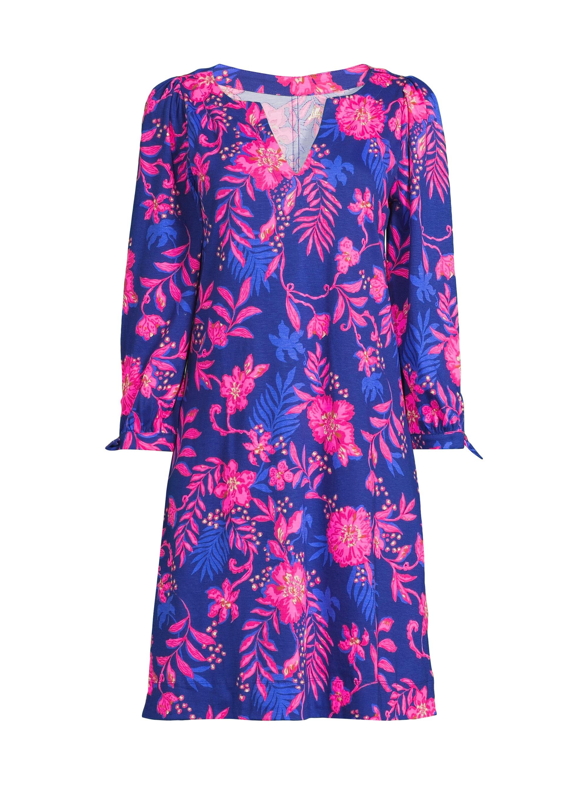 Lilly Pulitzer Women's Cath Neon Floral Cotton A-line Dress - Blue Med
