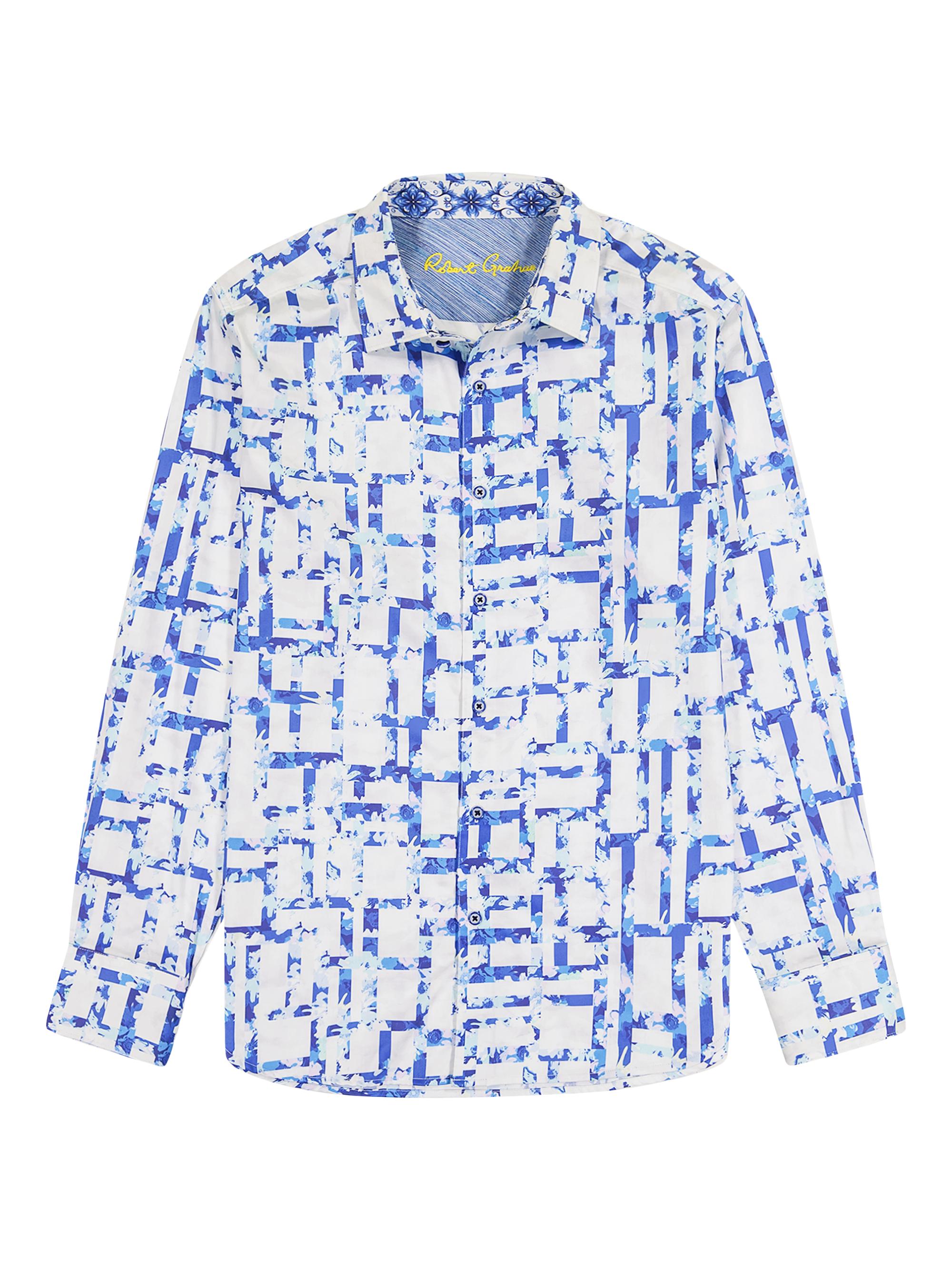 Robert Graham Men's Triton Printed Stretch Cotton Button-Front Shirt - Blue