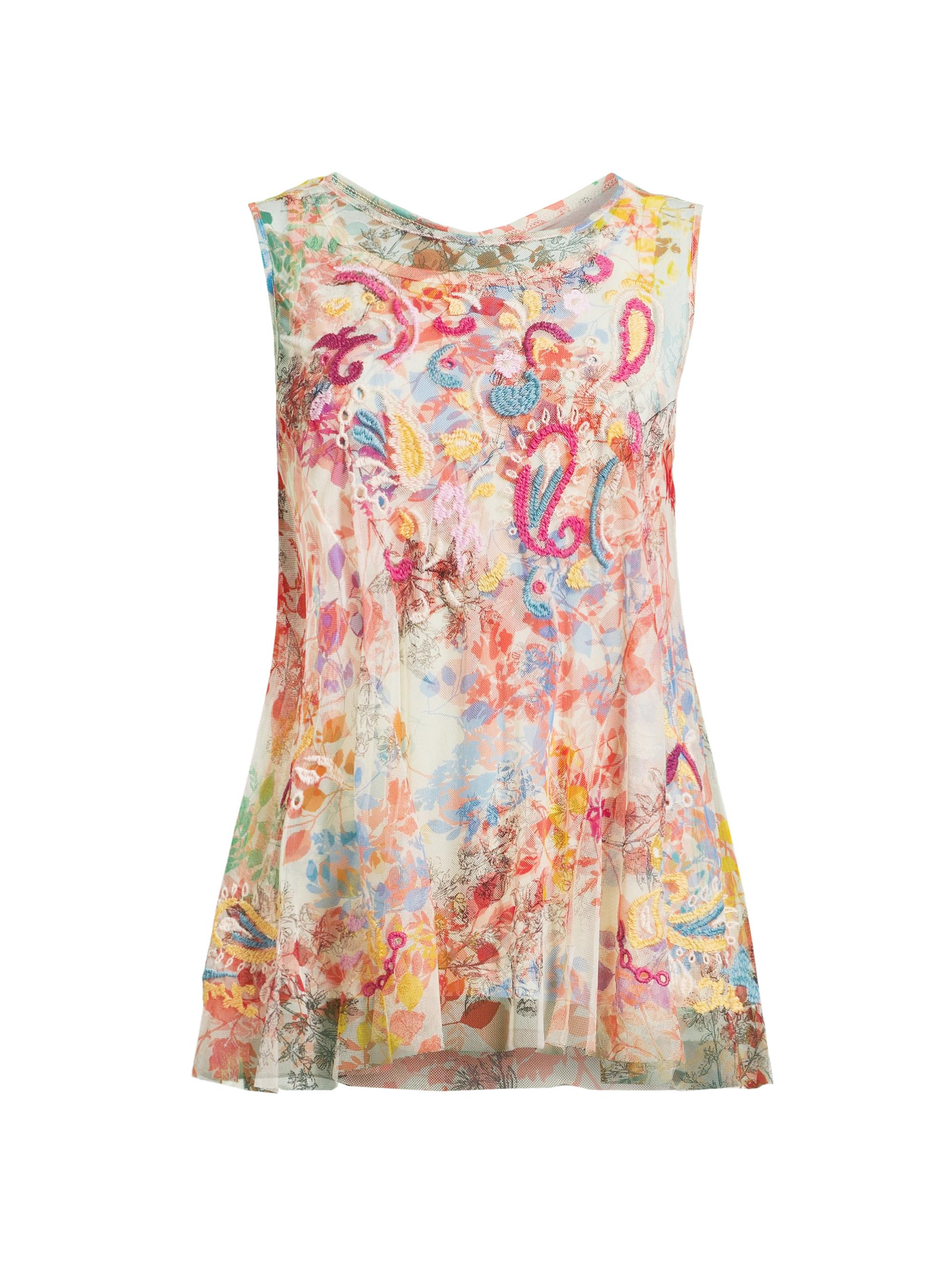 Johnny Was Women's Mazzy Embroidered Mesh Tank - Leafy
