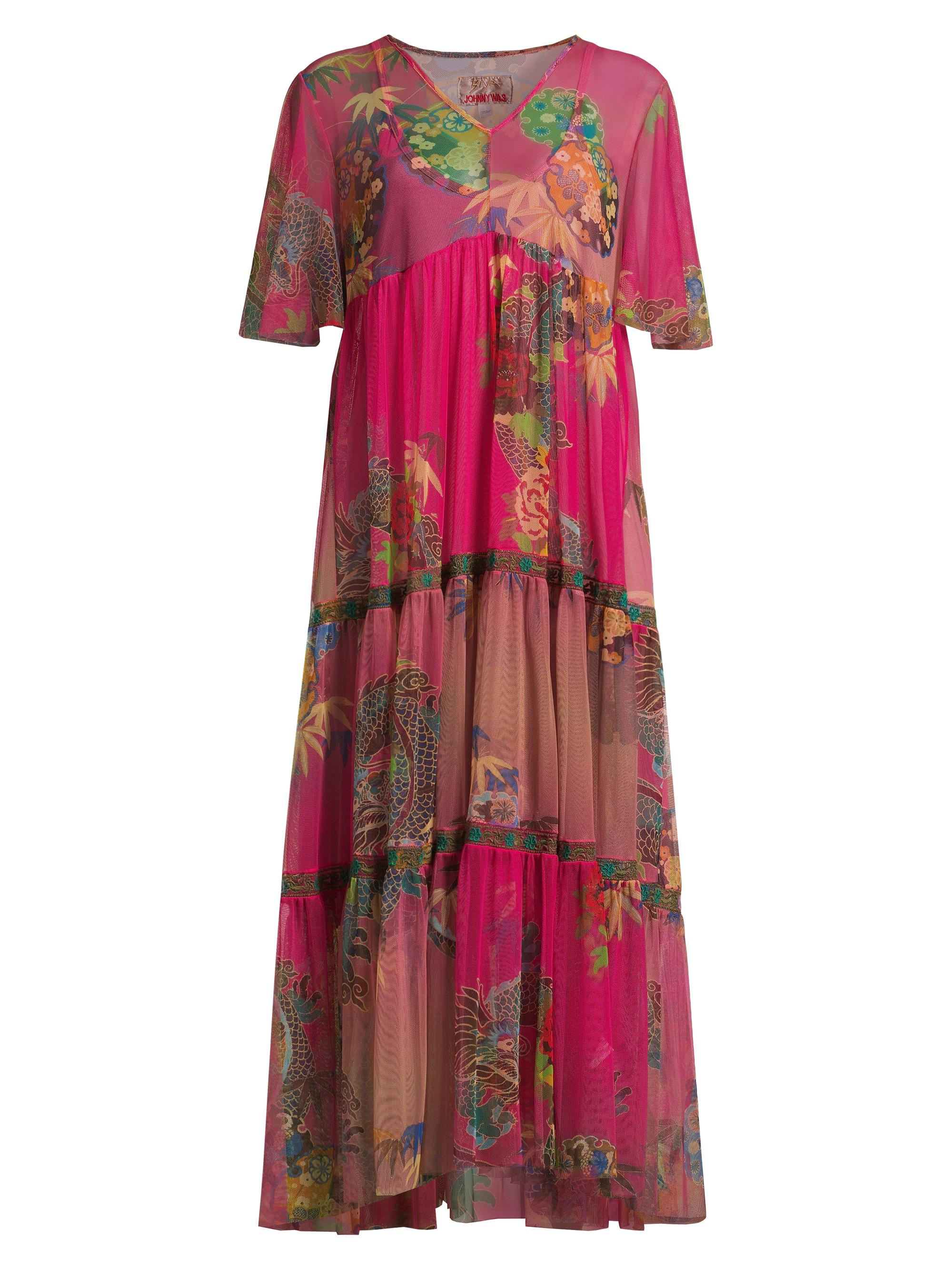 Johnny Was Women's Mazzy Tiered Mesh Midi-Dress - Dralion