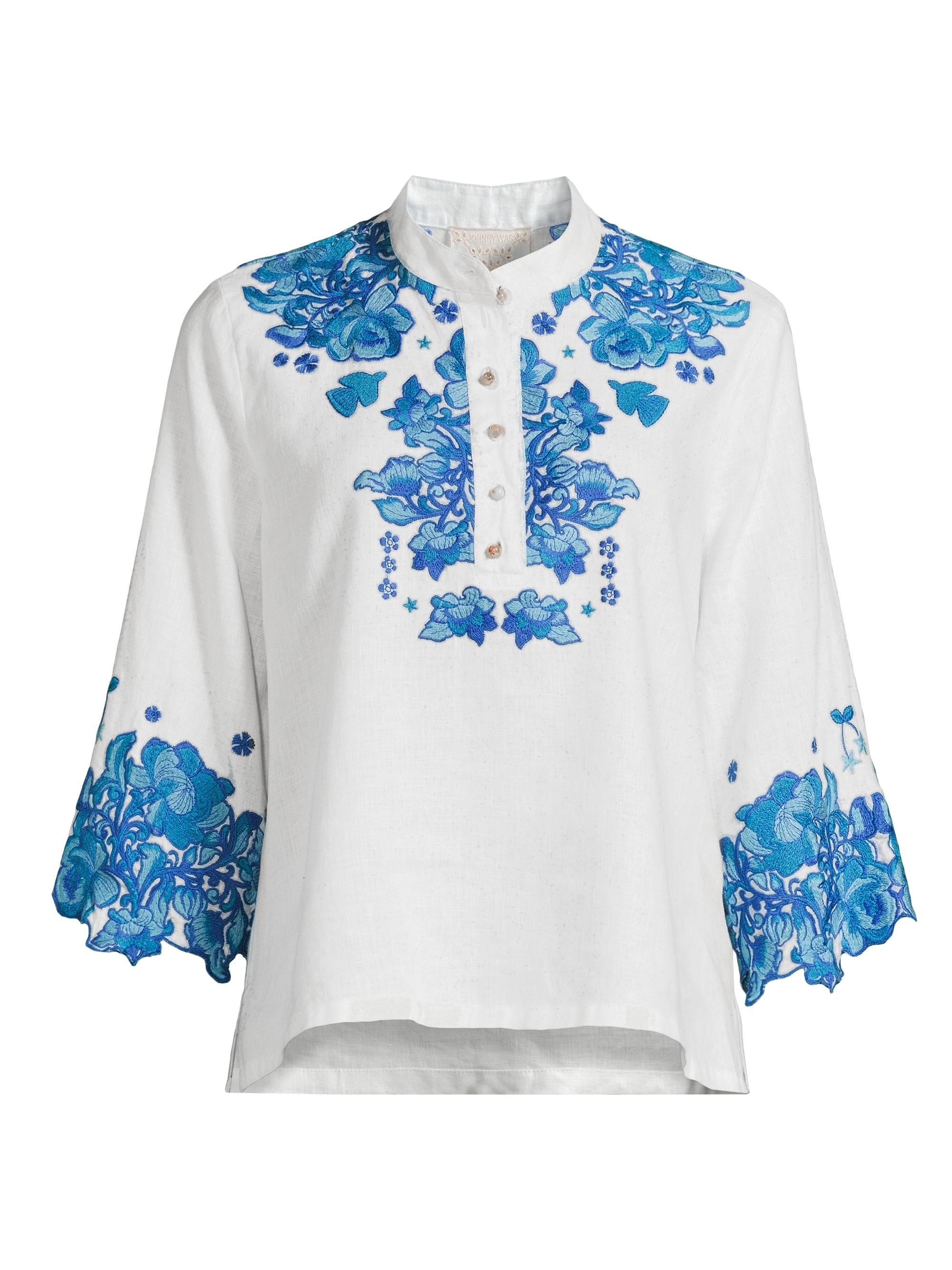 Johnny Was Women's Elly Embroidered Linen Blouse