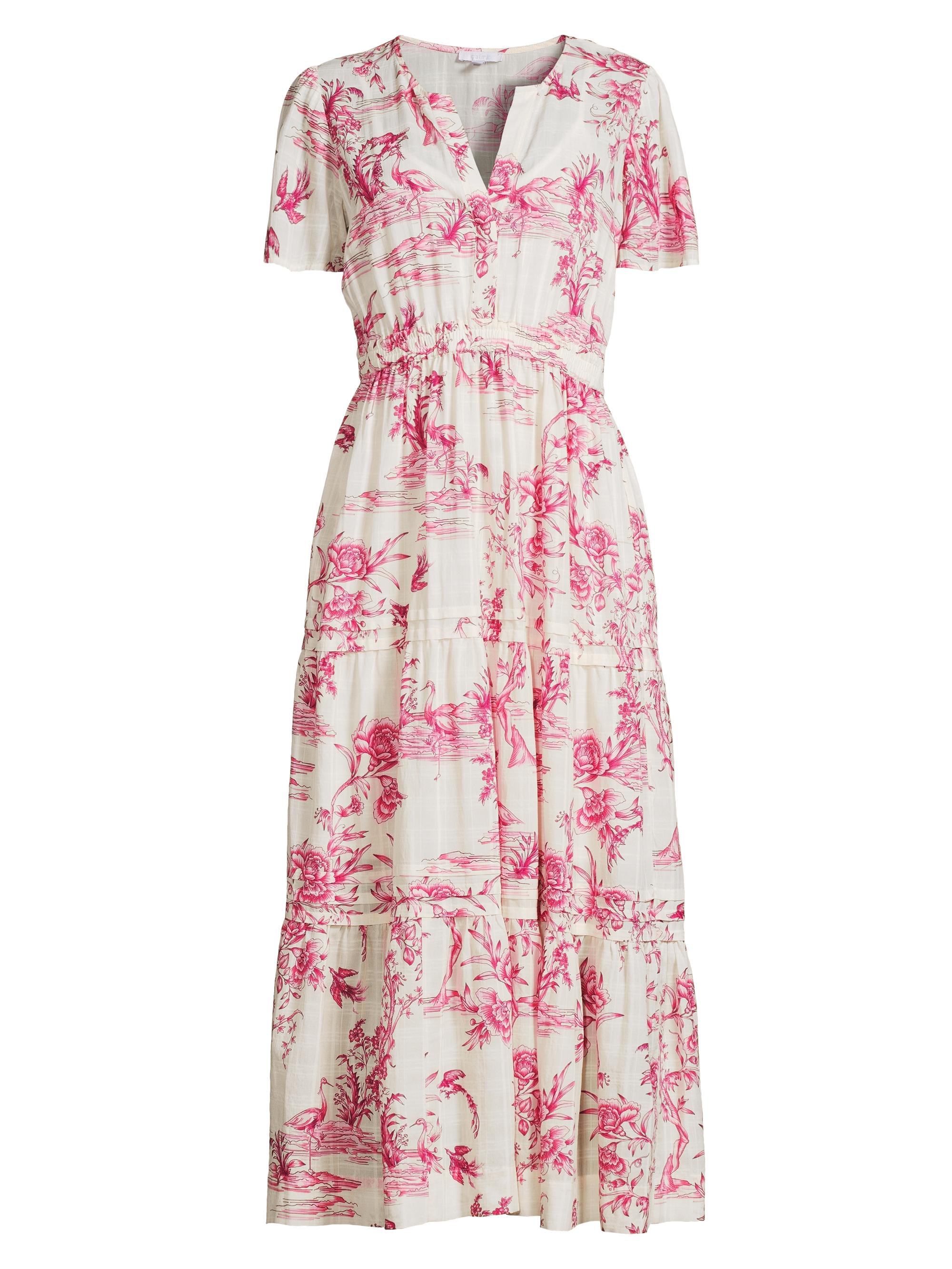 Johnny Was Women's Pink Firebird Pintuck Tiered Dress - Pink Firebird