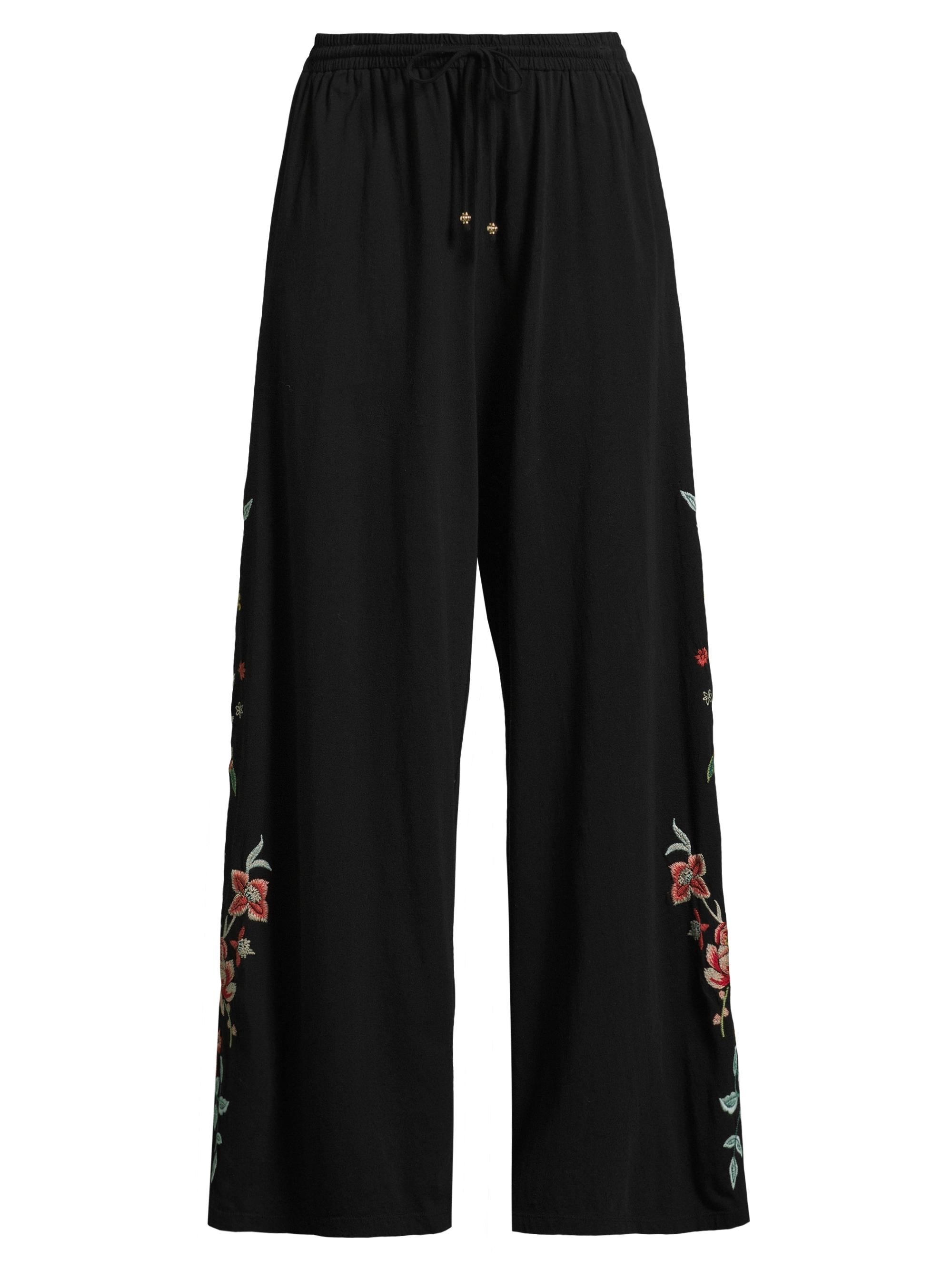 Johnny Was Women's Andrean Embroidered Cotton Pants - Black