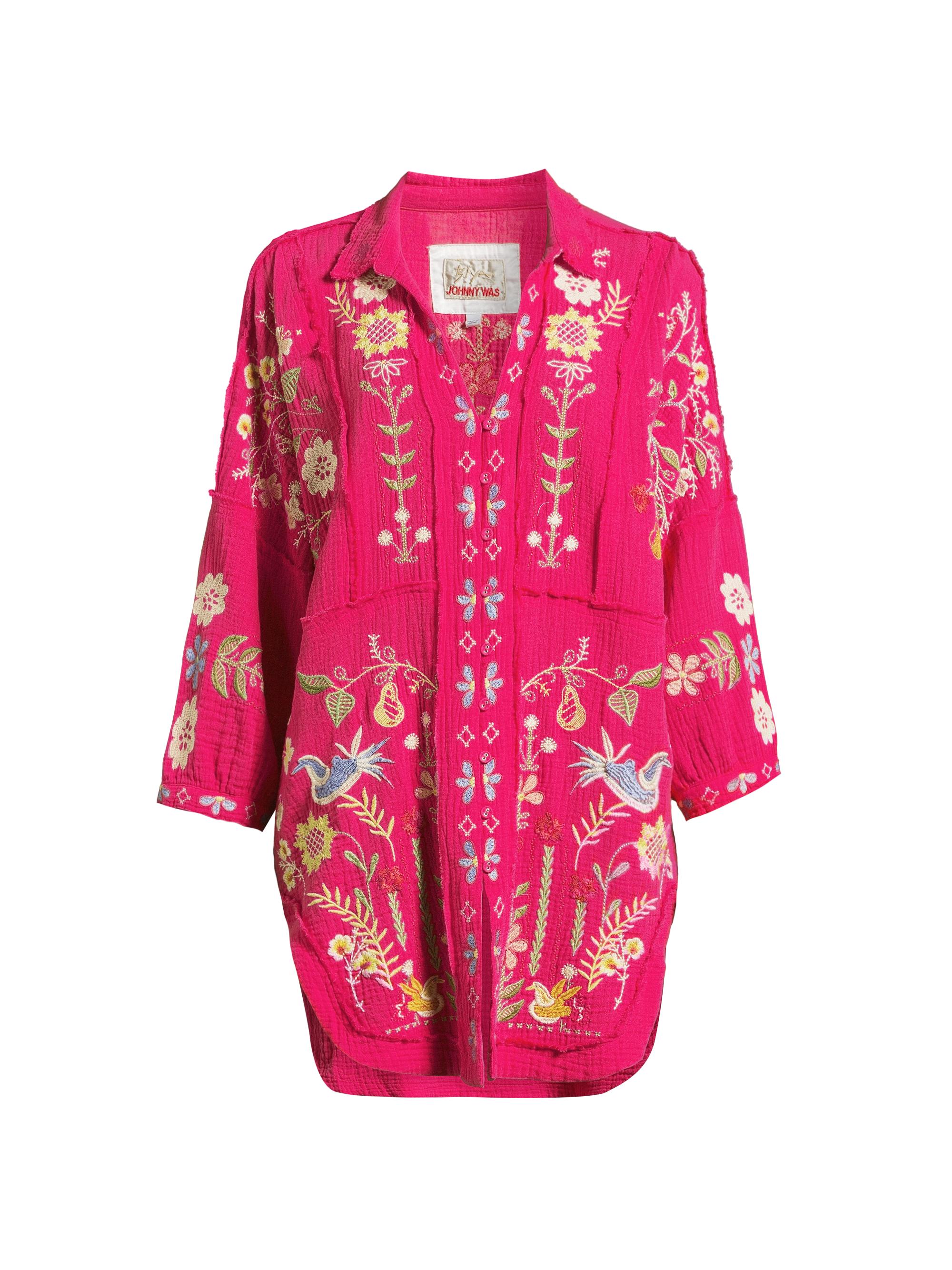 Johnny Was Women's Felicity Embroidered Cotton Tunic - Virtual Pink