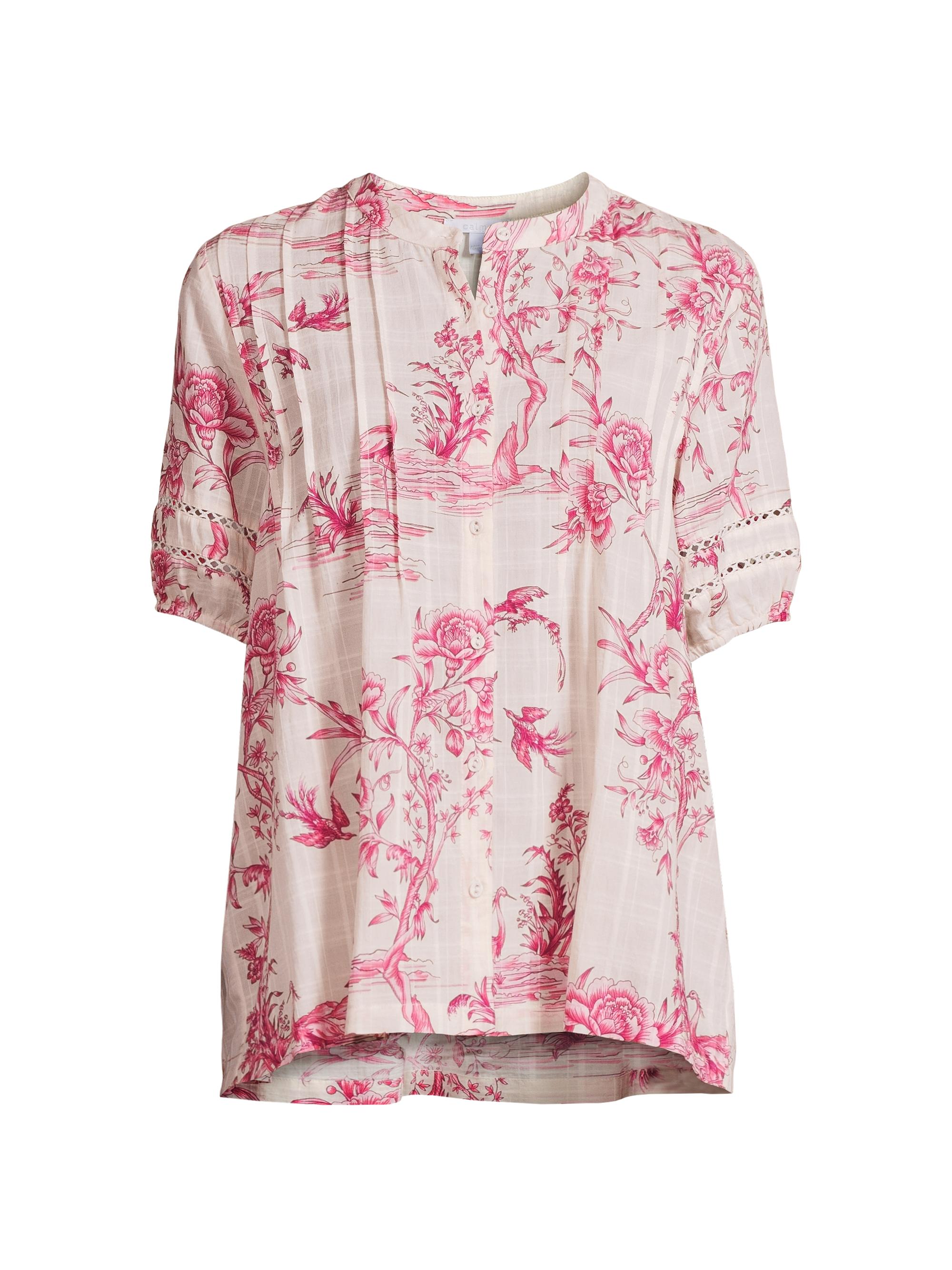 Johnny Was Women's Pink Firebird Pleated Blouse - Pink Firebird