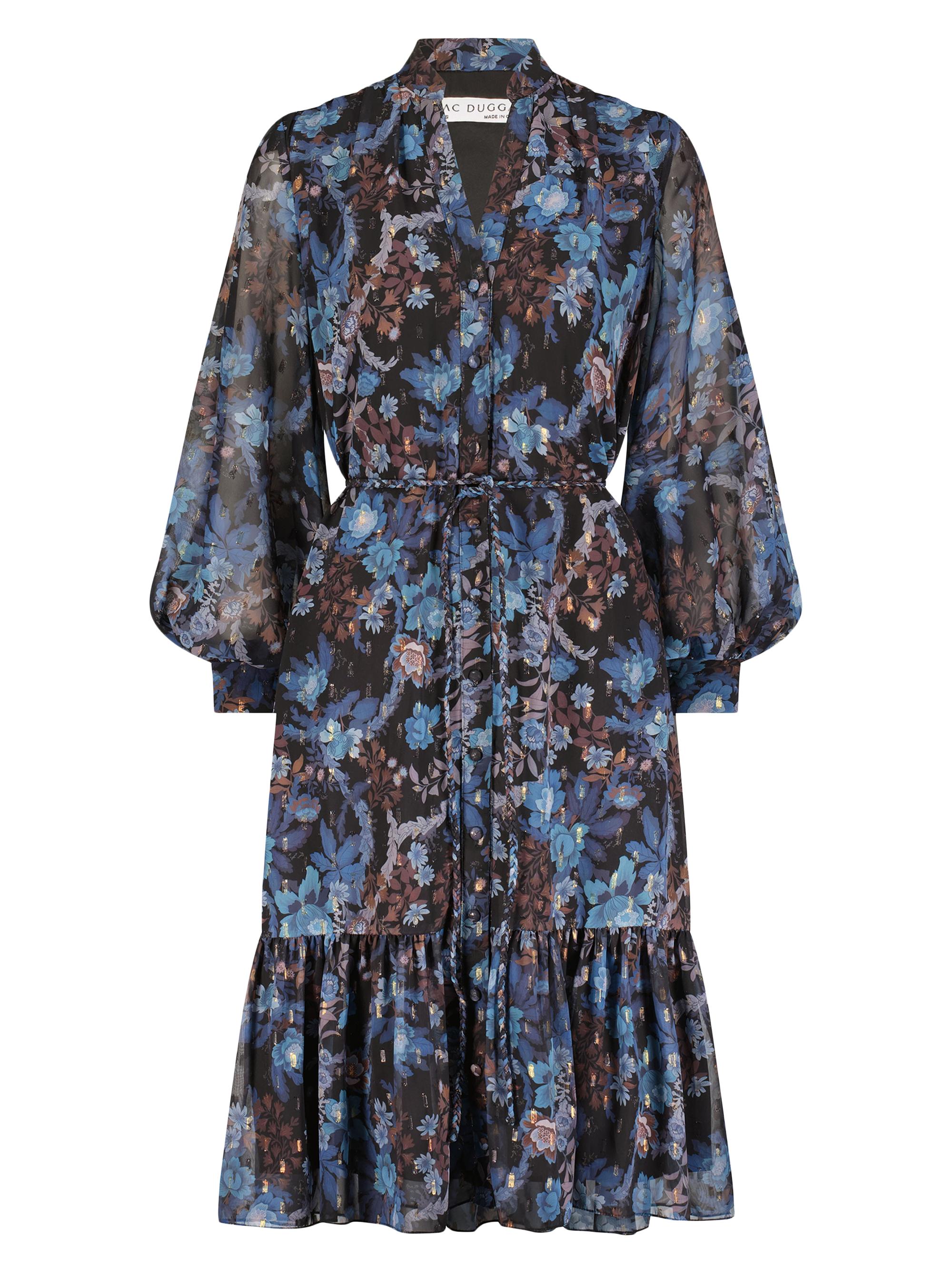 Mac Duggal Women's Floral Chiffon Tie-Waist Midi Shirtdress - Black Multi