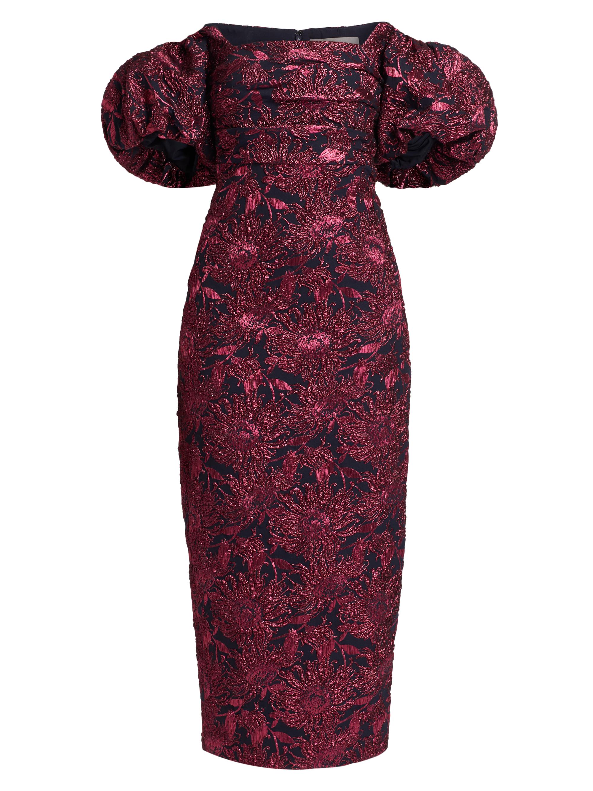 Lela Rose Women's Floral Jacquard Puff-Sleeve Sheath Dress - Navy Pink