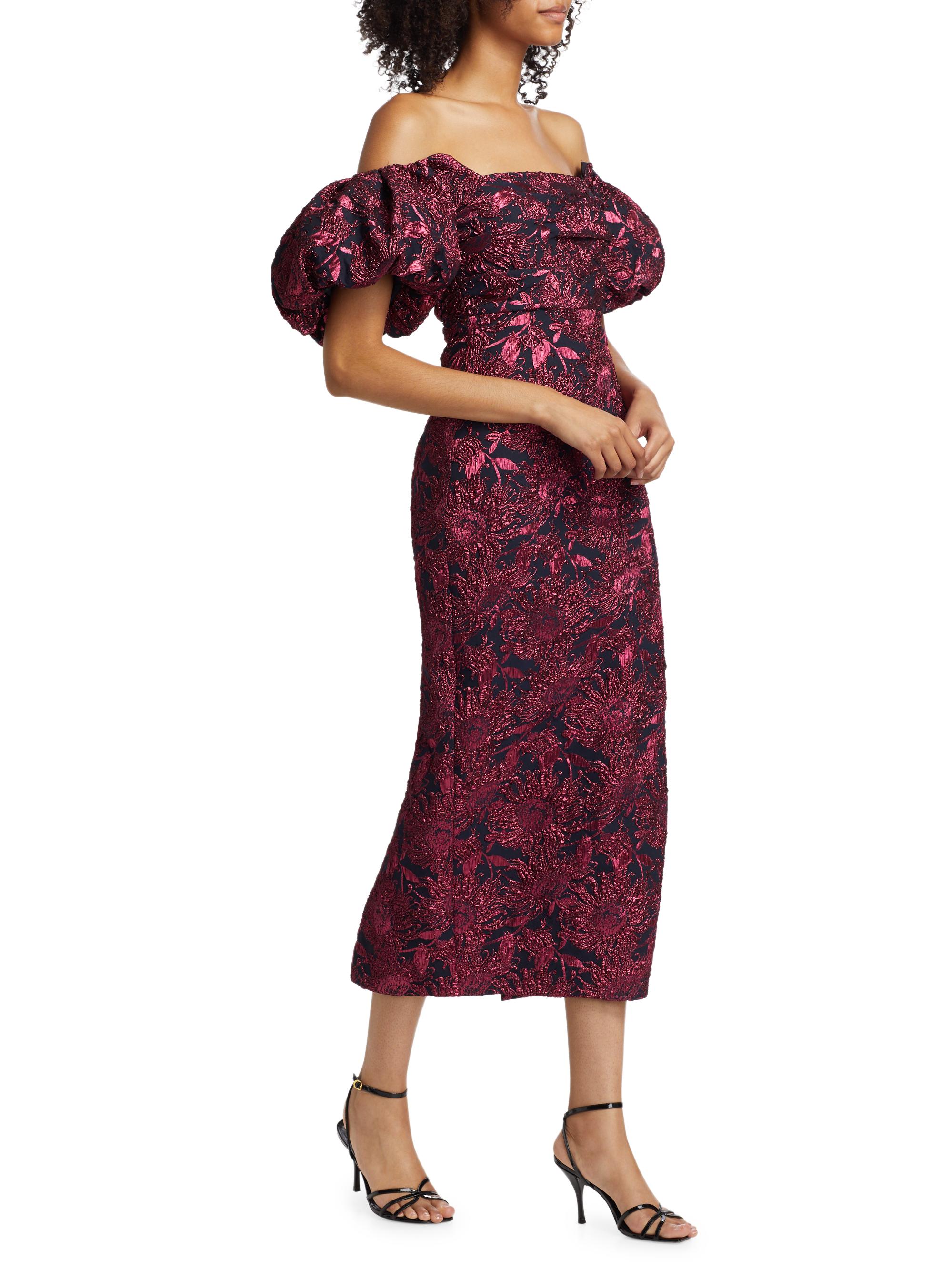 Lela Rose Floral Jacquard Puff-Sleeve Sheath Dress | Saks Fifth Avenue