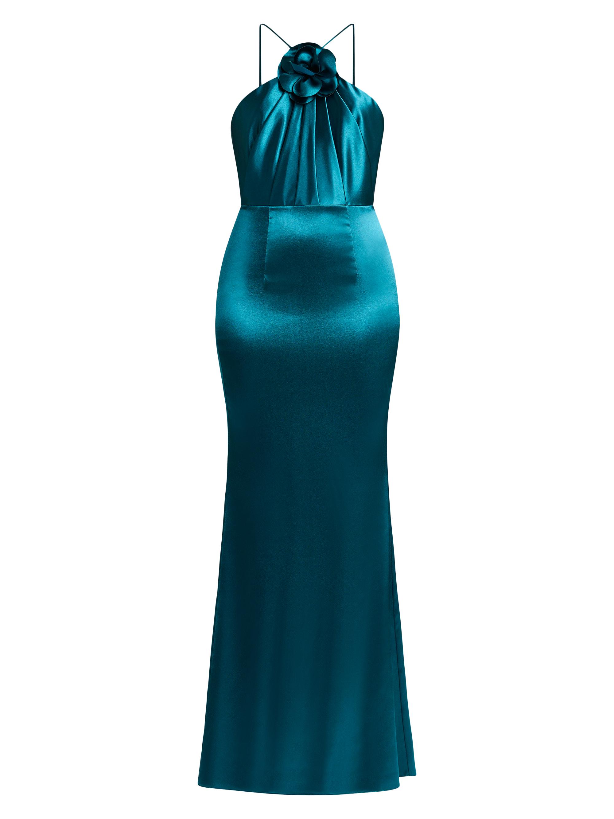 Zac Posen Women's Satin Rosette Appliqué Body-Con Gown - Acquamarine
