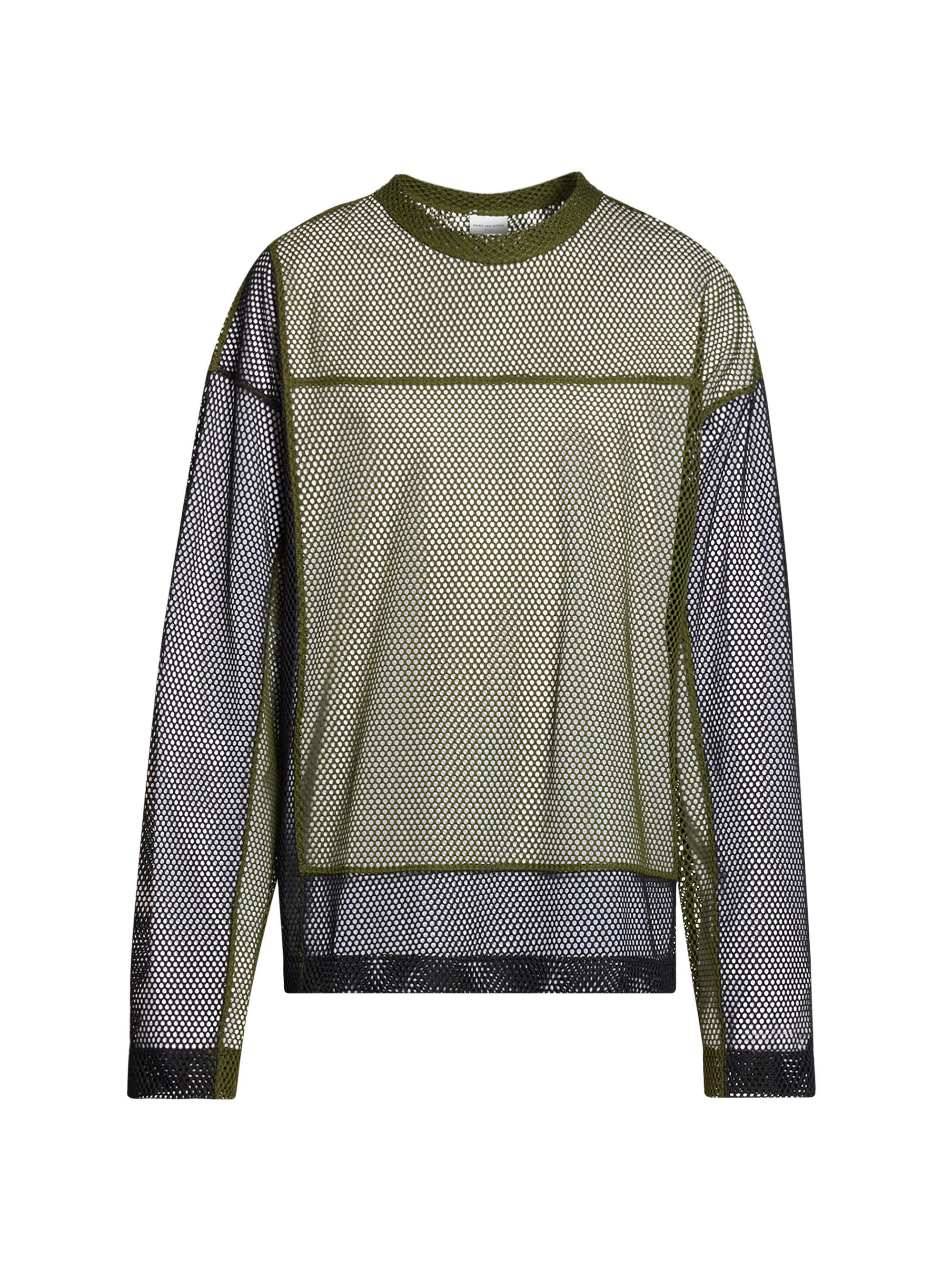 Dries Van Noten Men's Henland Colorblocked Mesh Top - Green