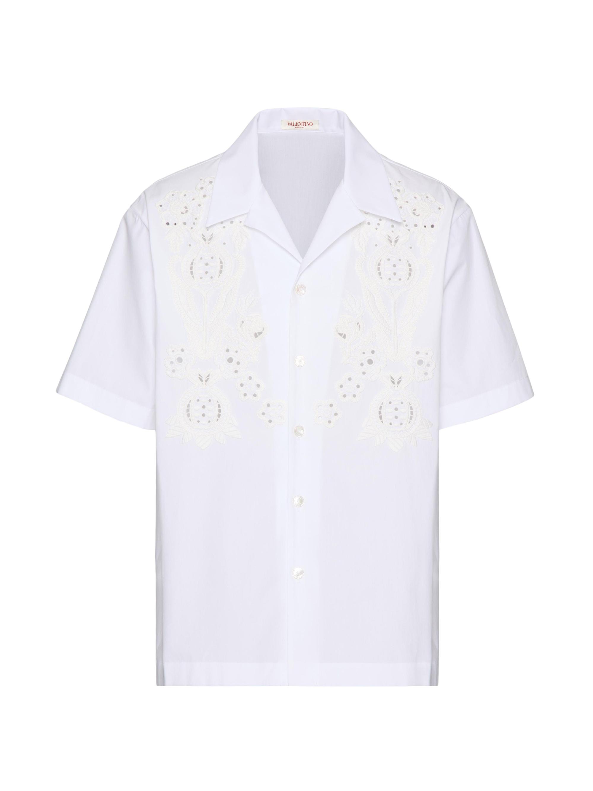 Valentino Garavani Men's Bowling Shirt in Cotton Poplin - White
