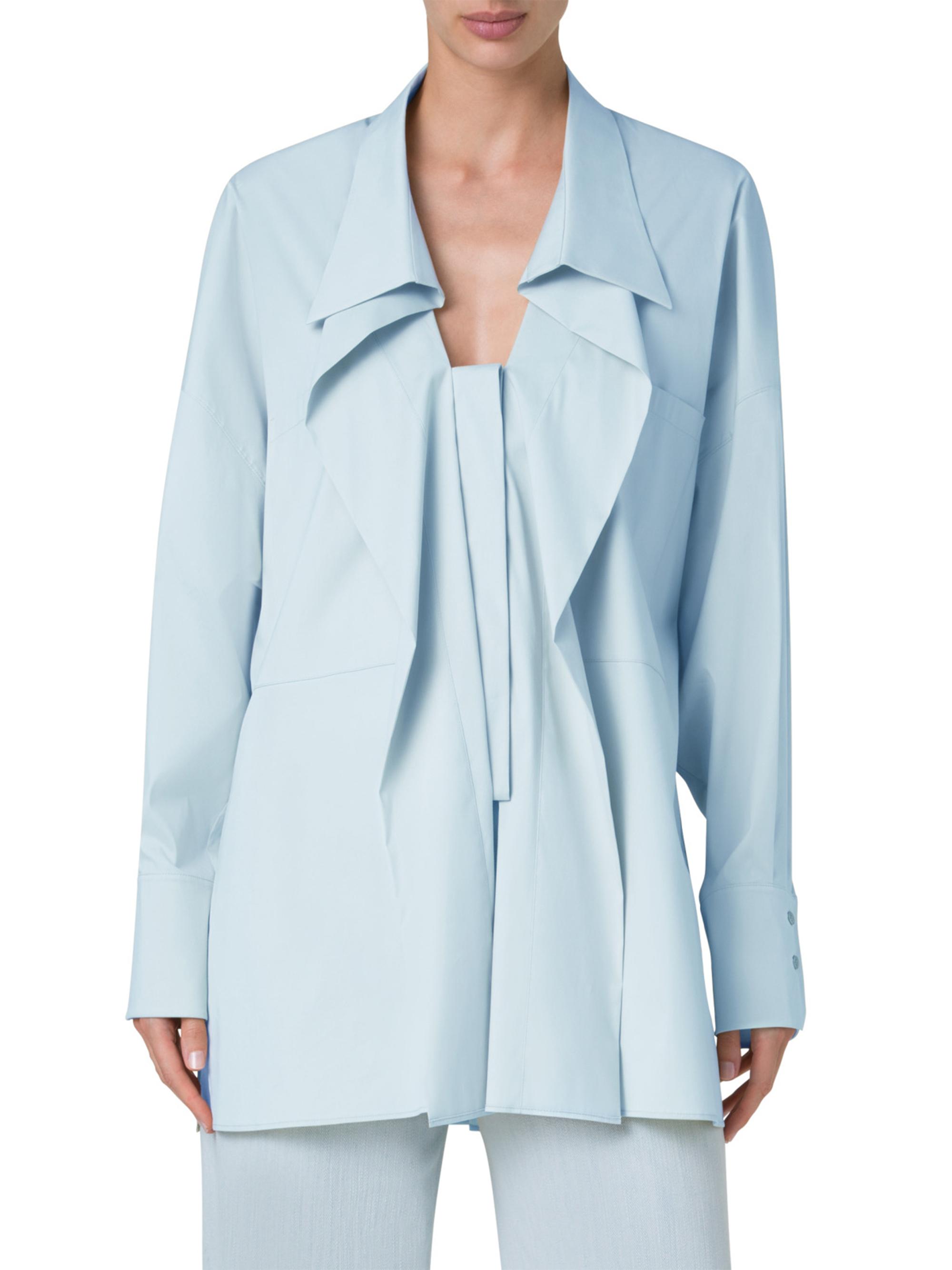 Akris Women's Ruffle Poplin Cotton Blouse - Stone Blue