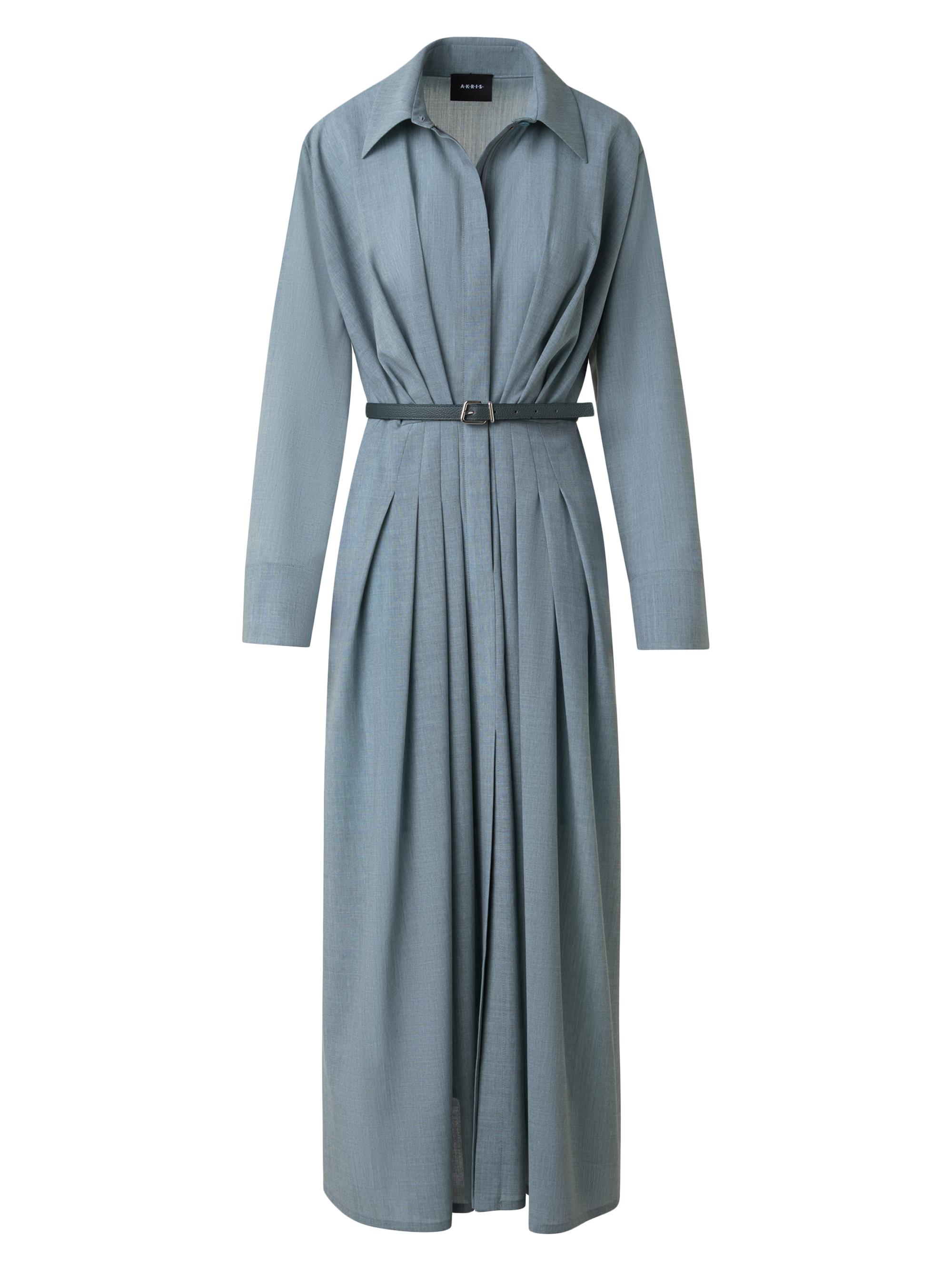 Akris Women's Wool Pleated Long-Sleeve Midi-Dress - Stone Blue
