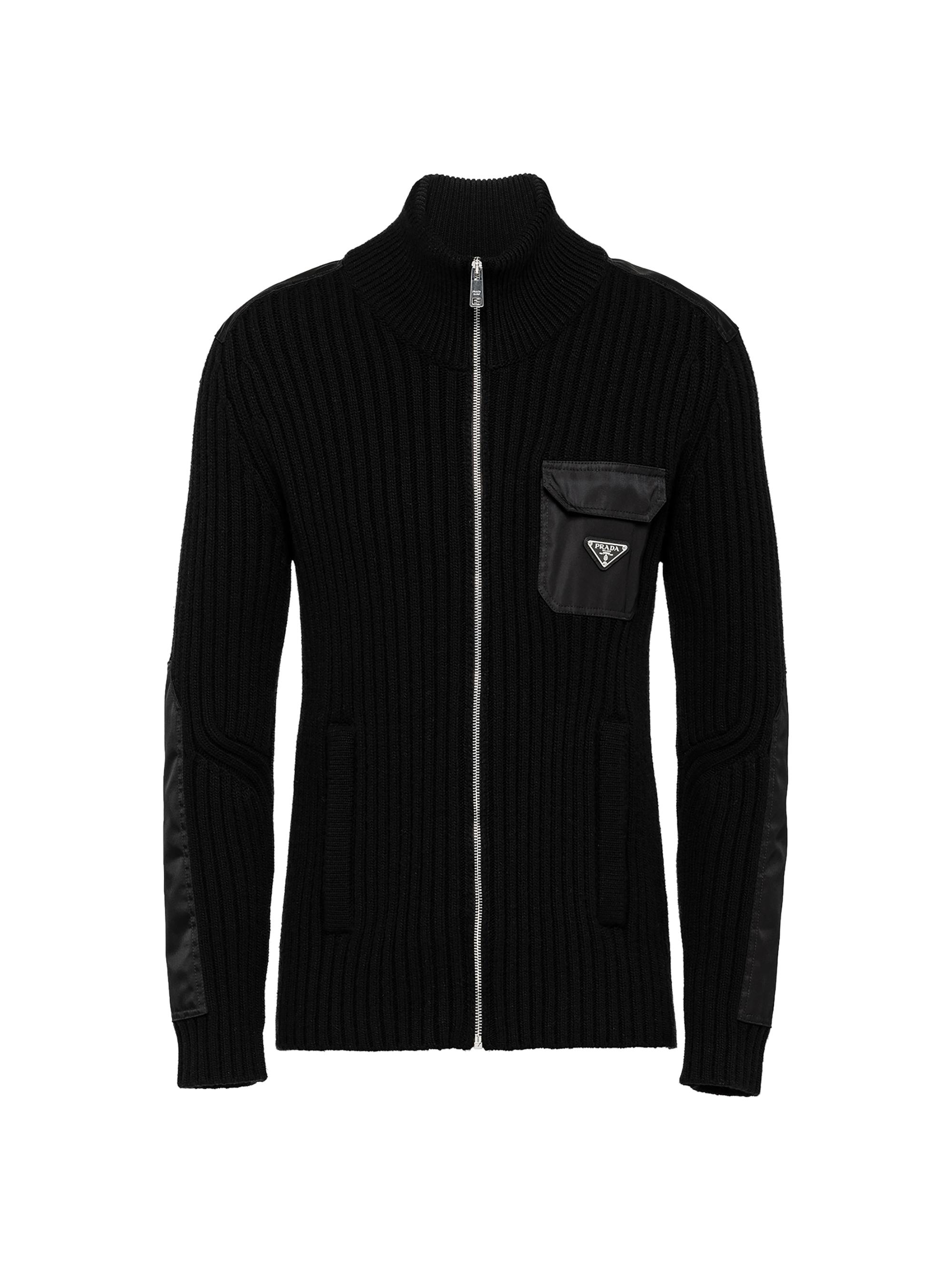 Prada Men's Wool and Cashmere Cardigan with Re-Nylon Details - Black