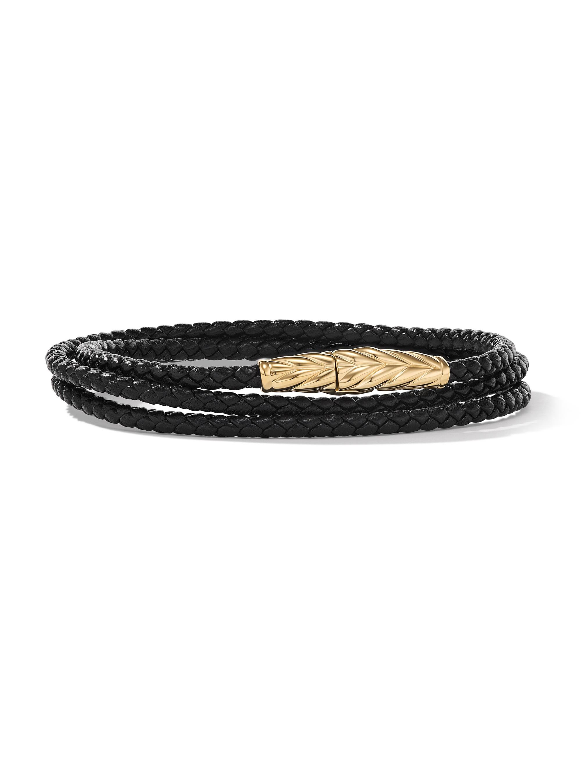 David Yurman Men's Chevron Triple Wrap Bracelet in Black Leather and 18K Yellow Gold, 3MM - Black