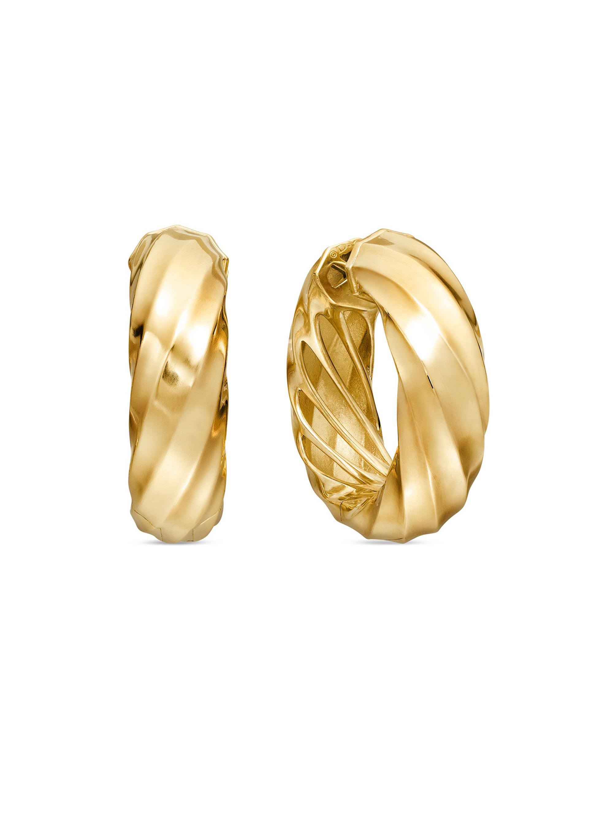 David Yurman Women's Cable Edge Hoop Earrings in 18K Yellow Gold, 28.9MM - Gold