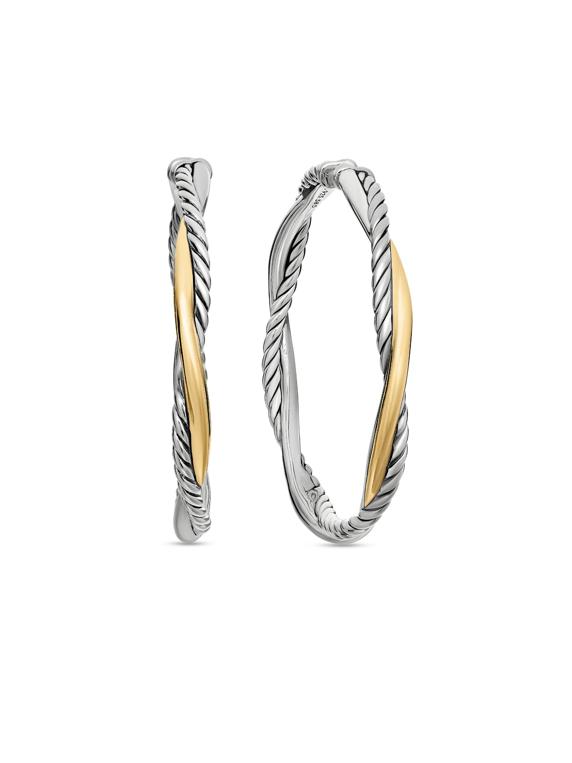 David Yurman Women's Infinity Hoop Earrings in Sterling Silver with 14K Yellow Gold, 42MM - Silver