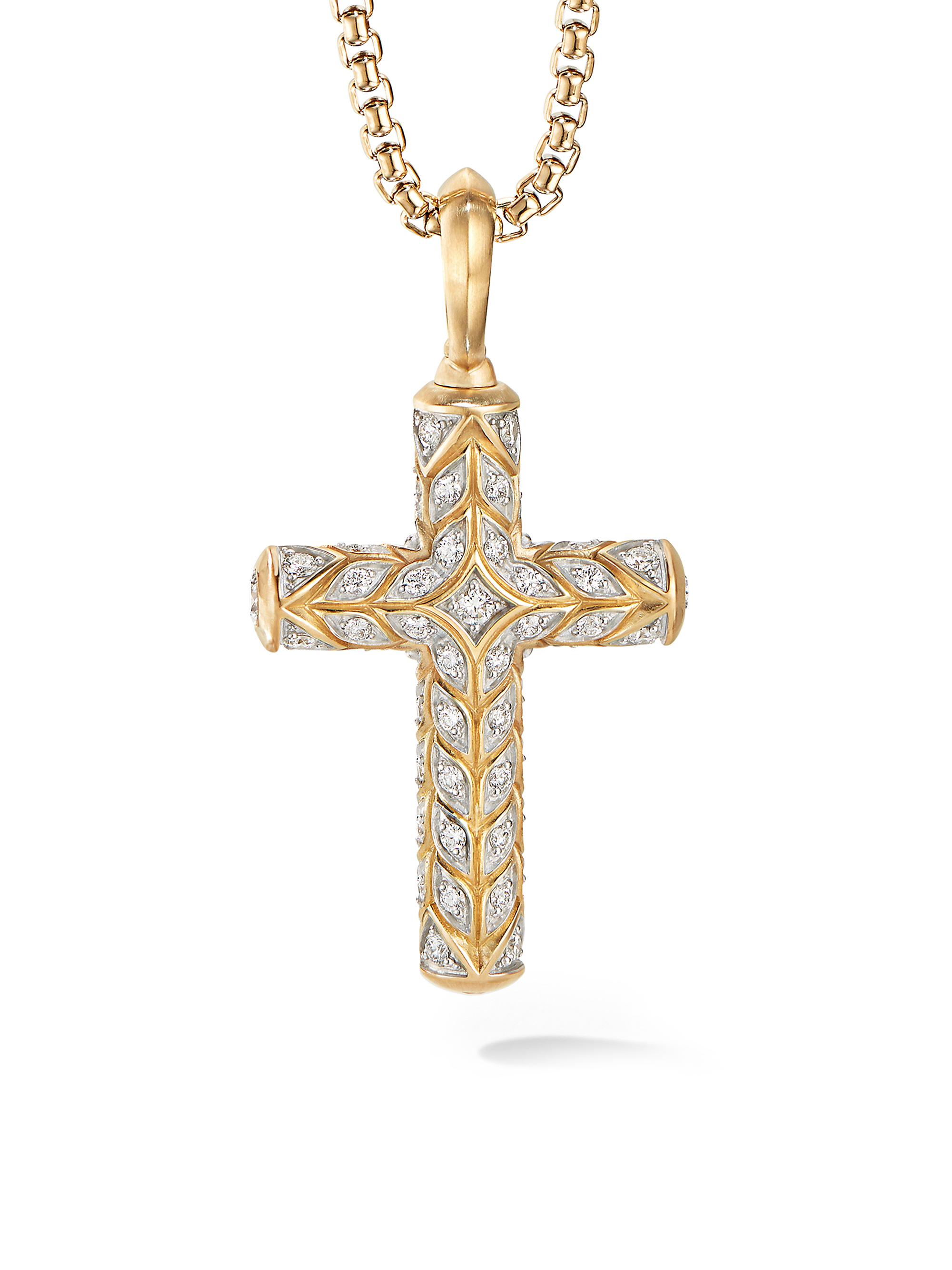 David Yurman Chevron Cross Pendant in 18K Yellow Gold Saks