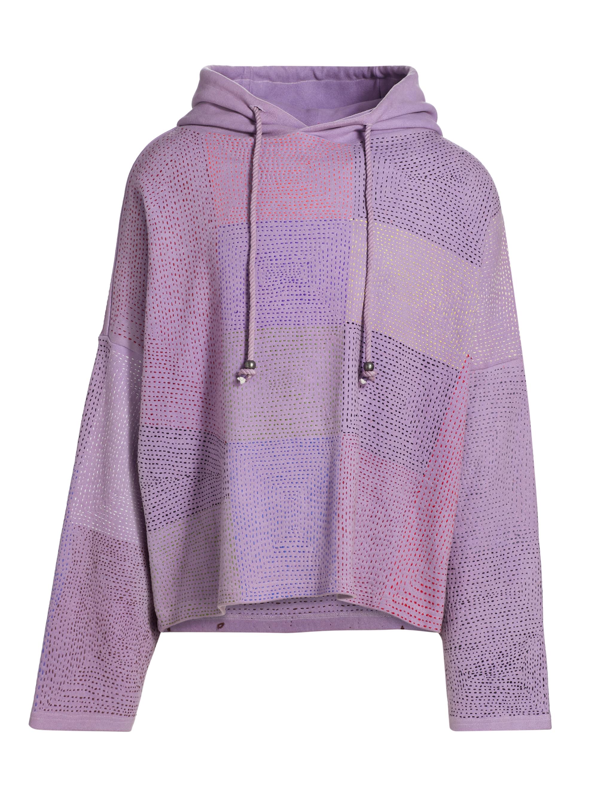 Glass Cypress Men's Colorblocked Stitch Cotton Drawstring Hoodie - Purple
