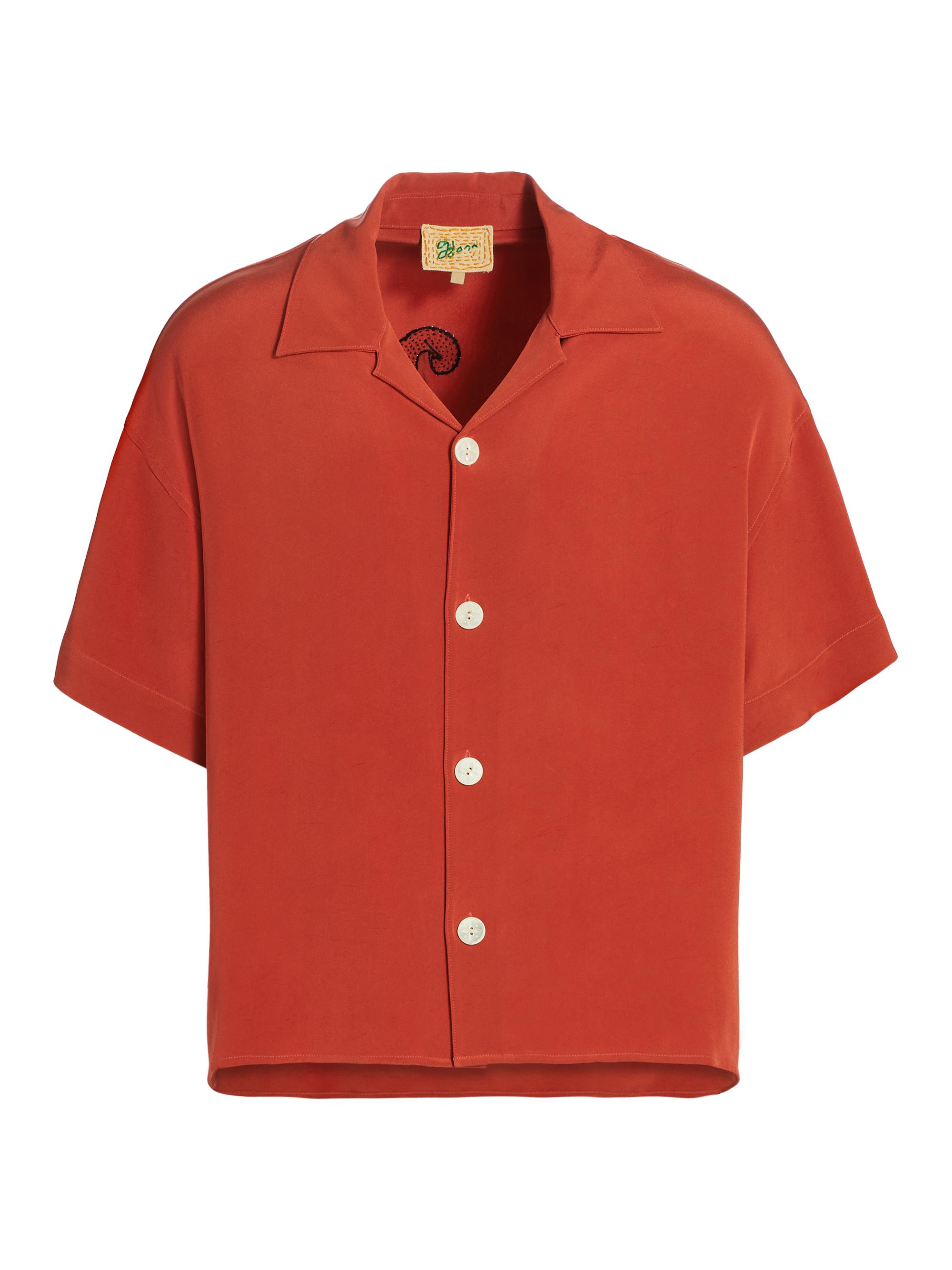 Glass Cypress Men's Silk Short-Sleeve Shirt - Dark Red